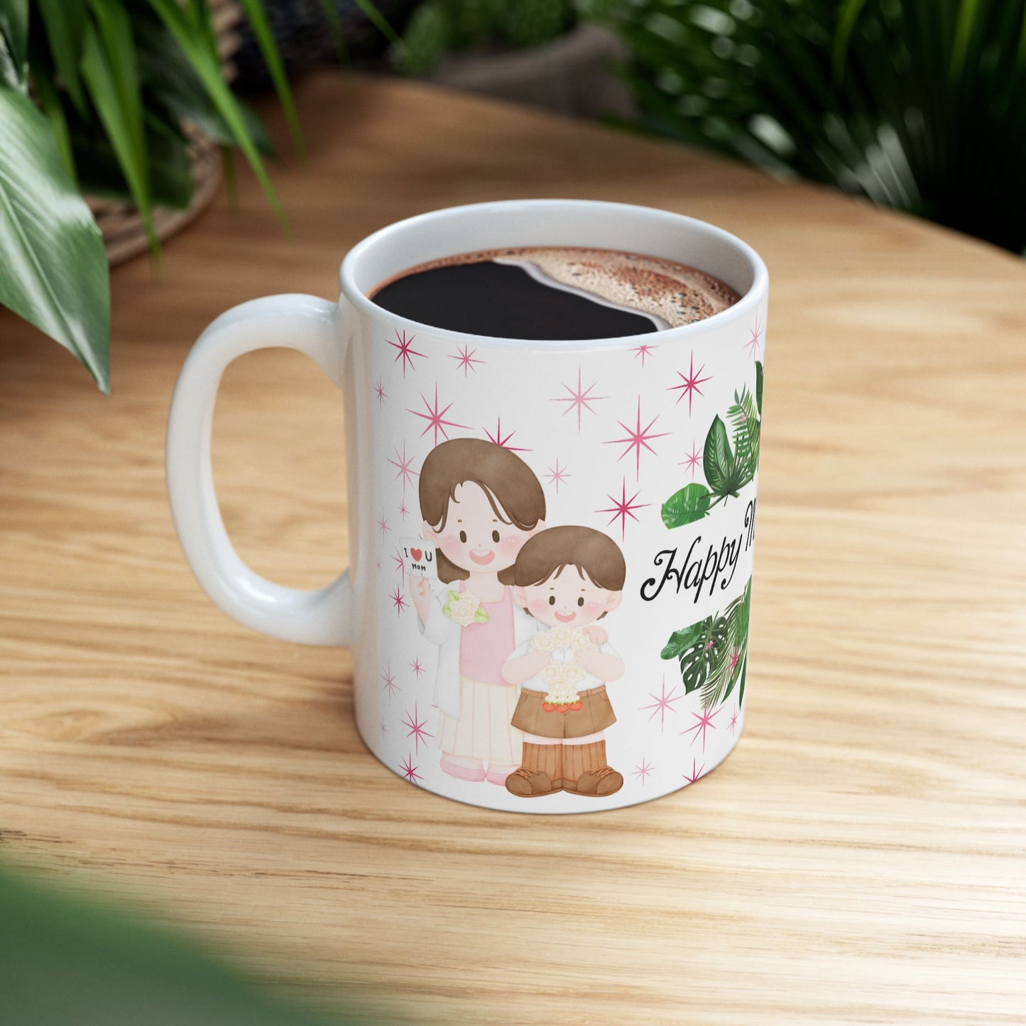Happy Mother's Day Ceramic Mug - Floral Design Gift for Mom, 11oz