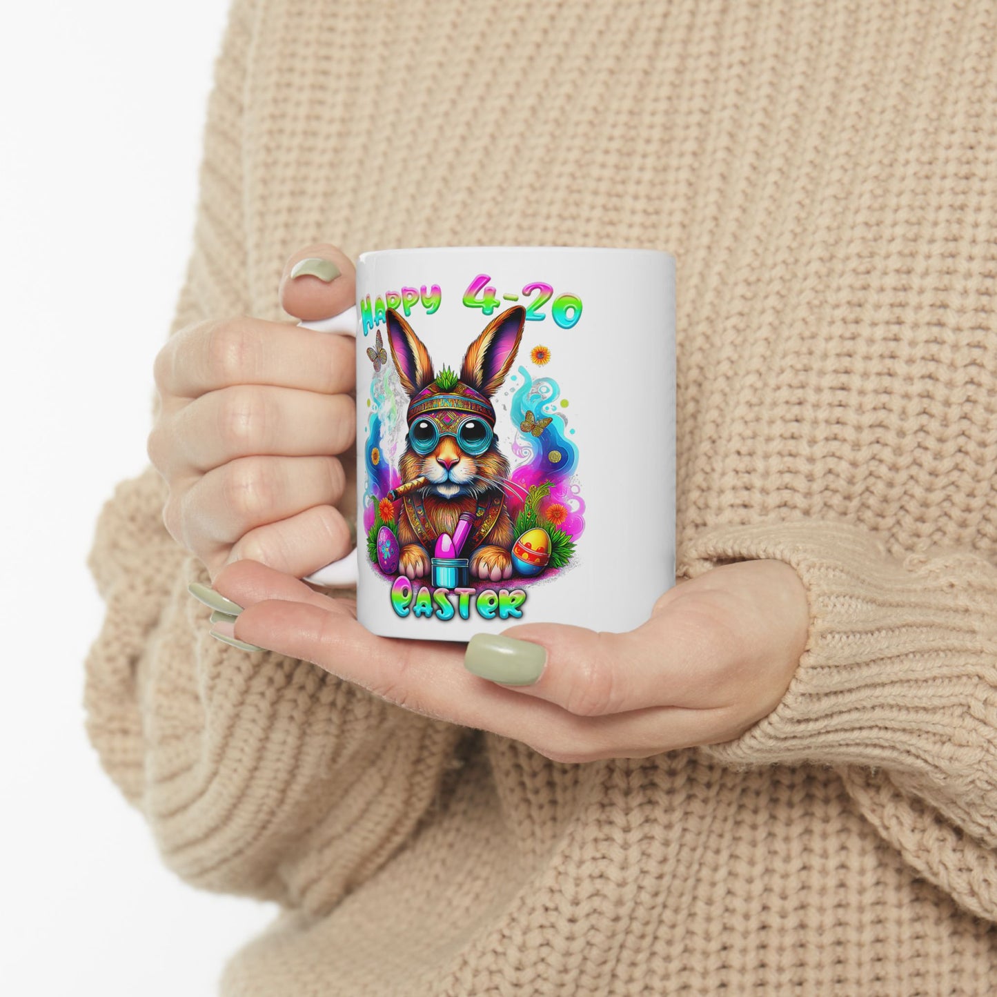 Happy 4-20 Ceramic Mug - Colorful Easter Bunny Design (11oz, 15oz)