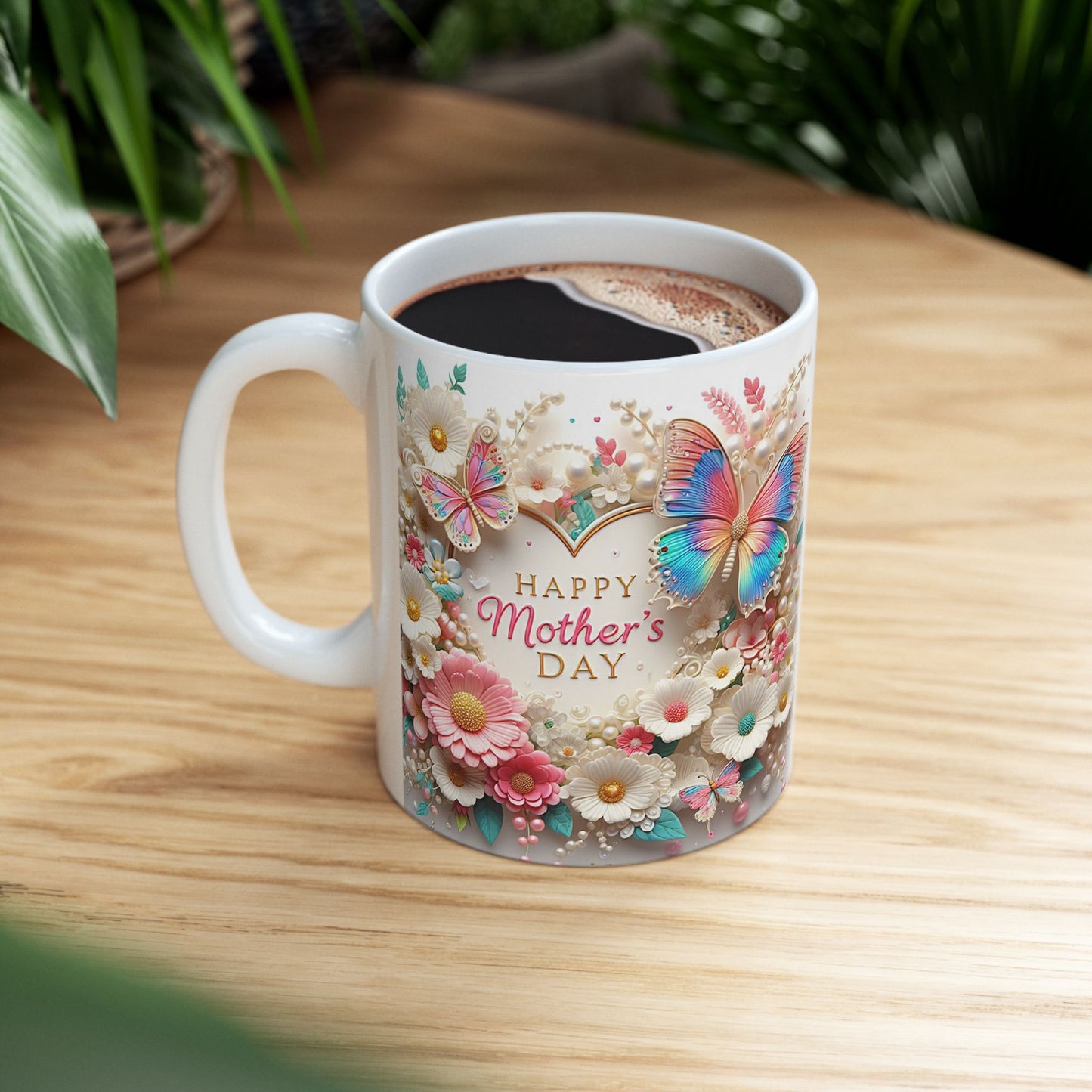 Whimsical Floral Butterfly Ceramic Mug – Perfect for Springtime Sips