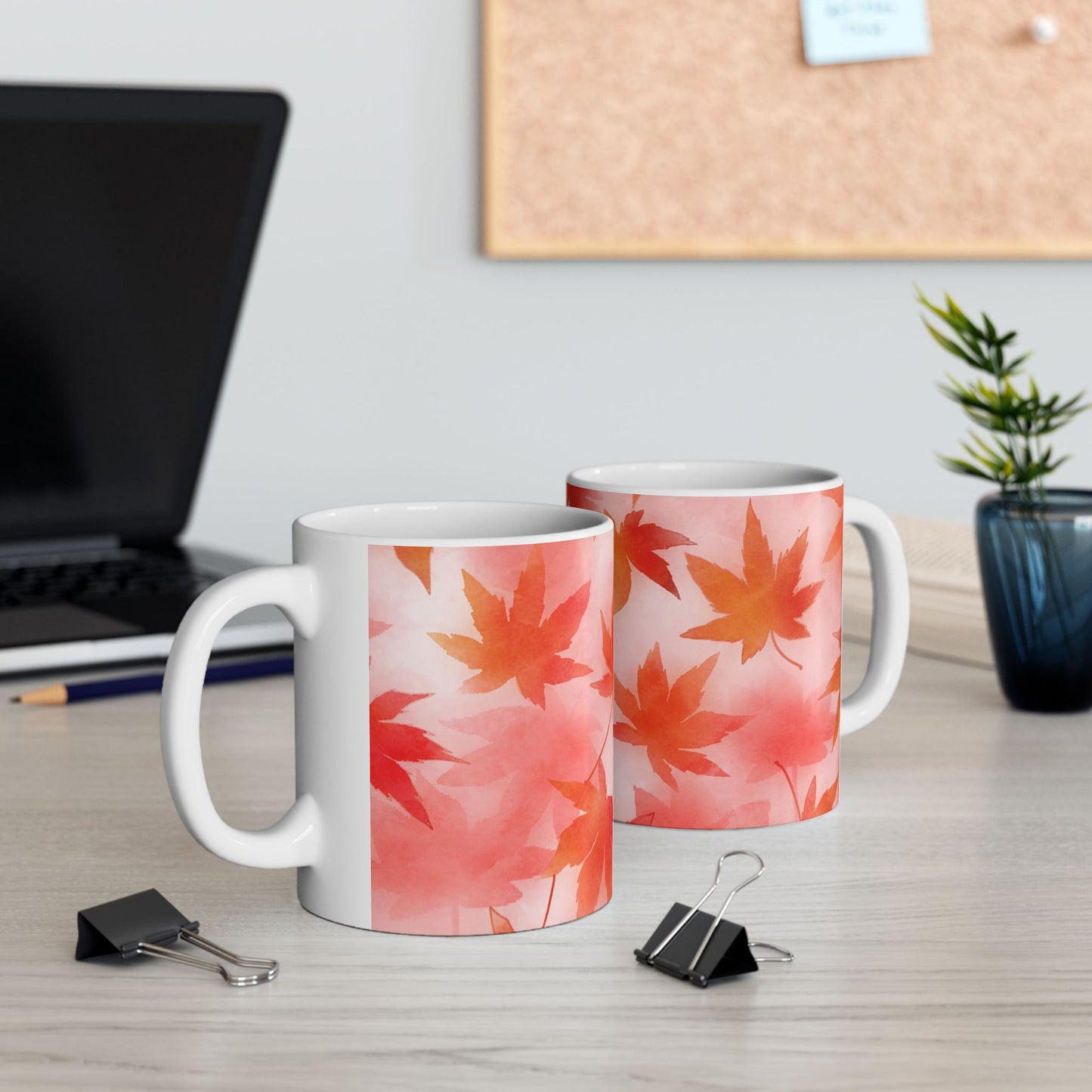 Autumn Leaves Ceramic Mug - Cozy Fall Vibe Coffee Cup 11oz