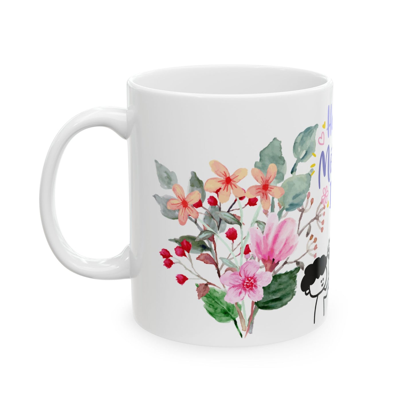 Happy Mother's Day Ceramic Mug - Floral Design, Perfect Gift for Mom