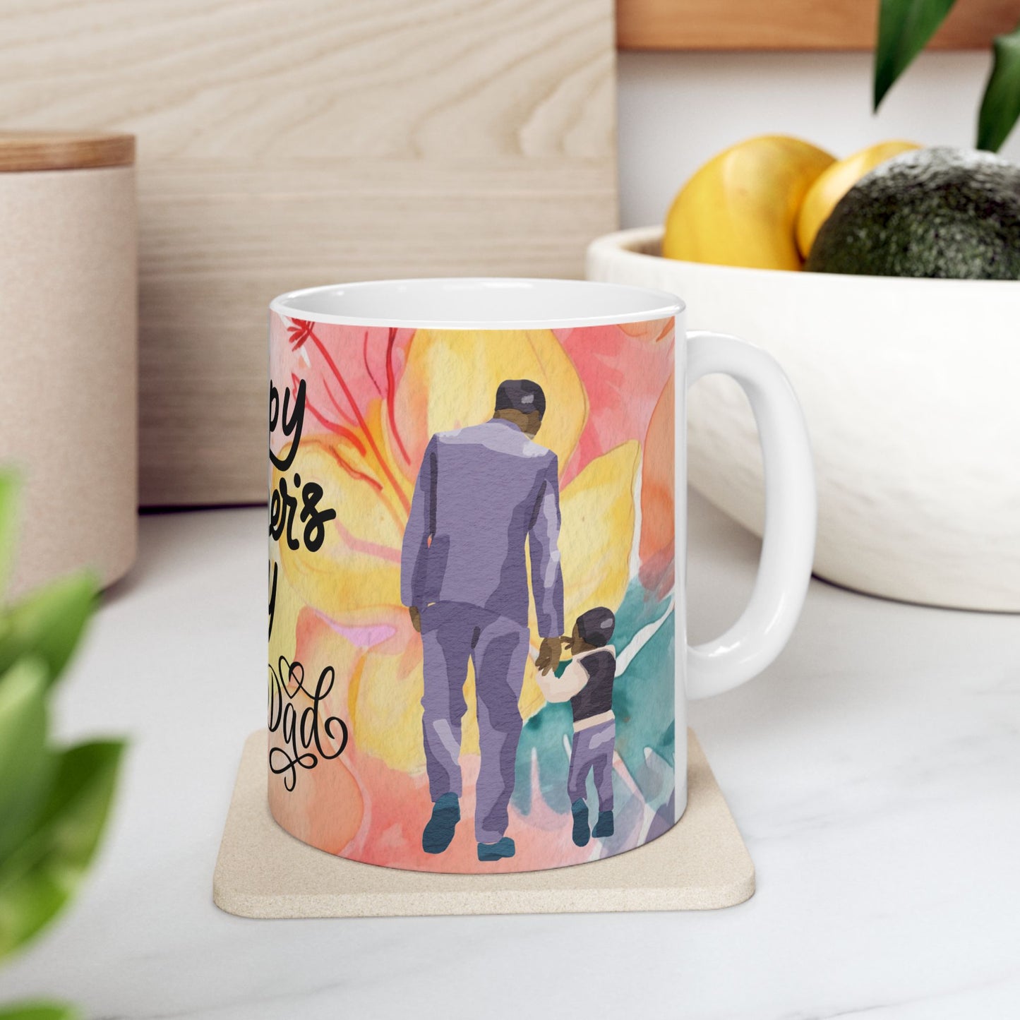 Happy Father's Day Floral Mug Ceramic Coffee Cup for Dad
