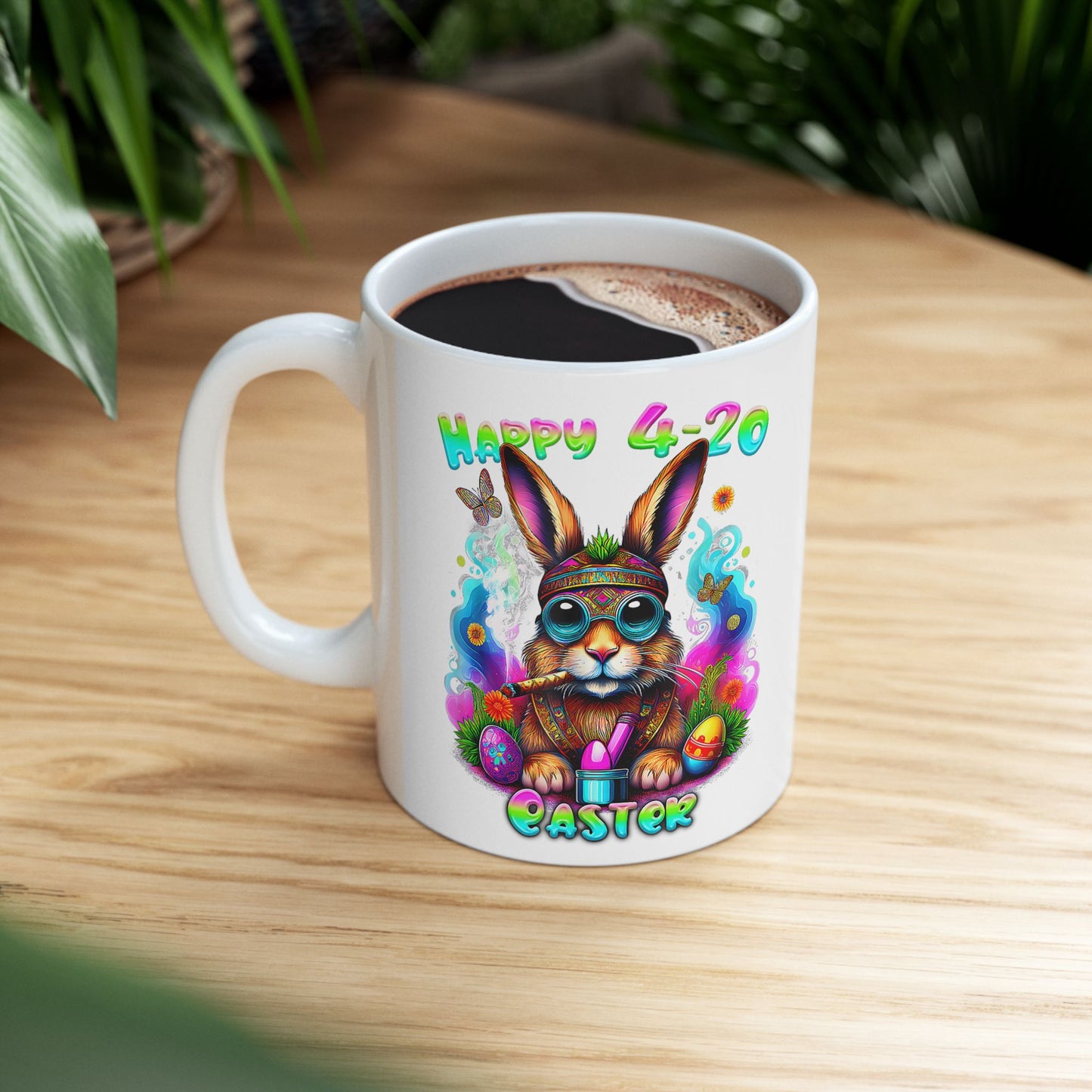 Happy 4-20 Ceramic Mug - Colorful Easter Bunny Design (11oz, 15oz)