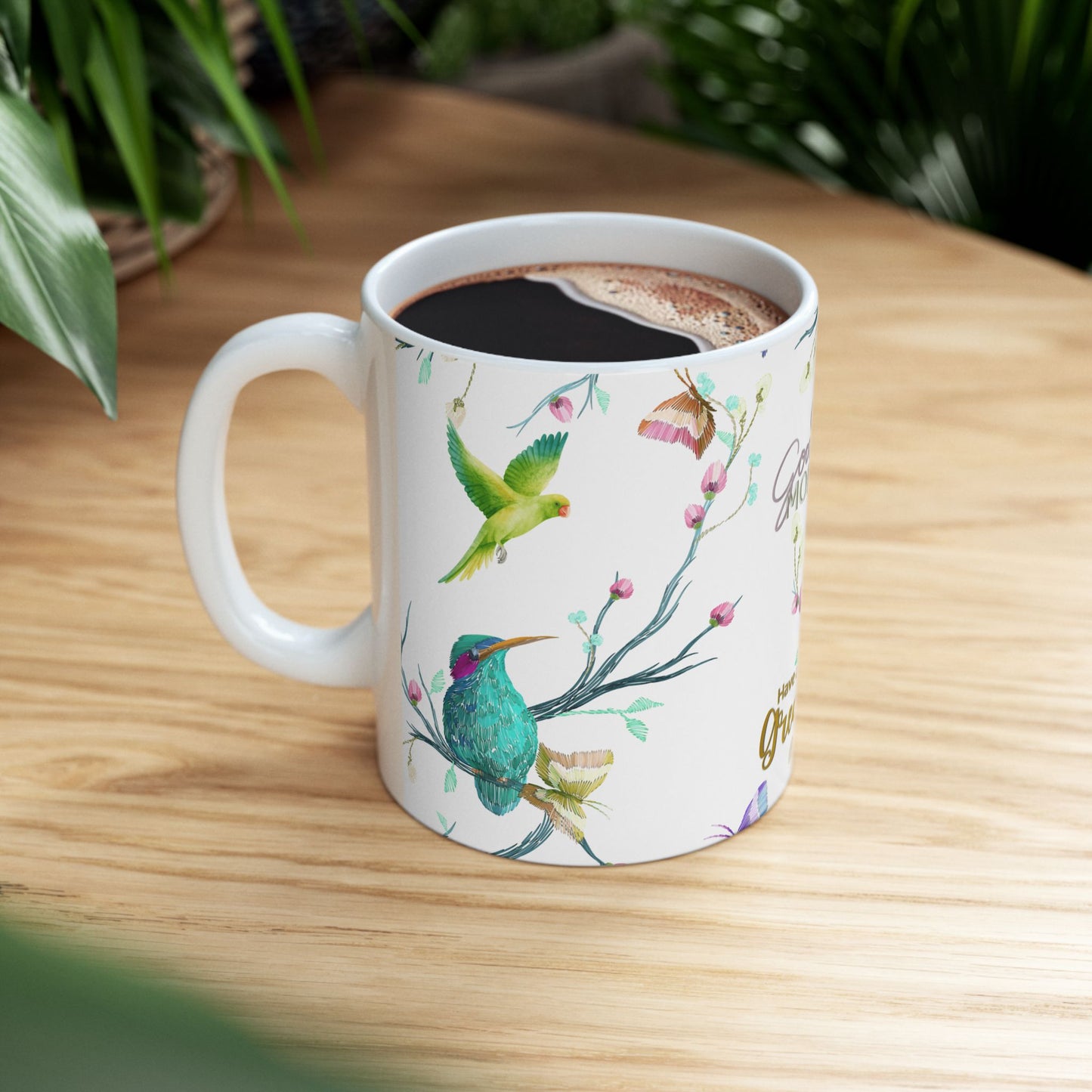 Floral Good Morning Ceramic Mug. Coffee Cup for Positive Vibes