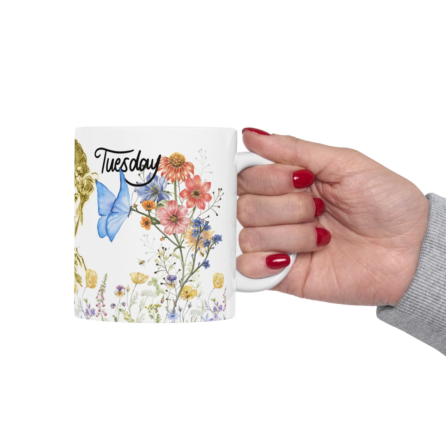 Floral Art Ceramic Mug - Happy Tuesday Coffee Cup