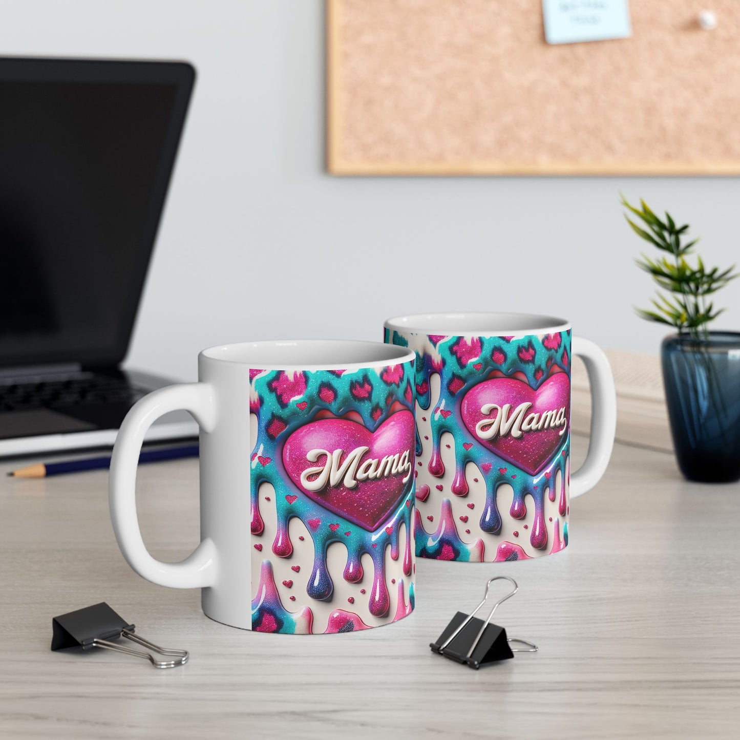 Colorful Drippy Heart Ceramic Mug - 11oz