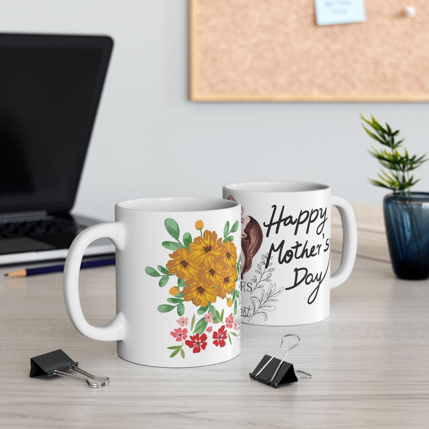 Mother's Day Ceramic Mug - Floral Design - Gift for Mom