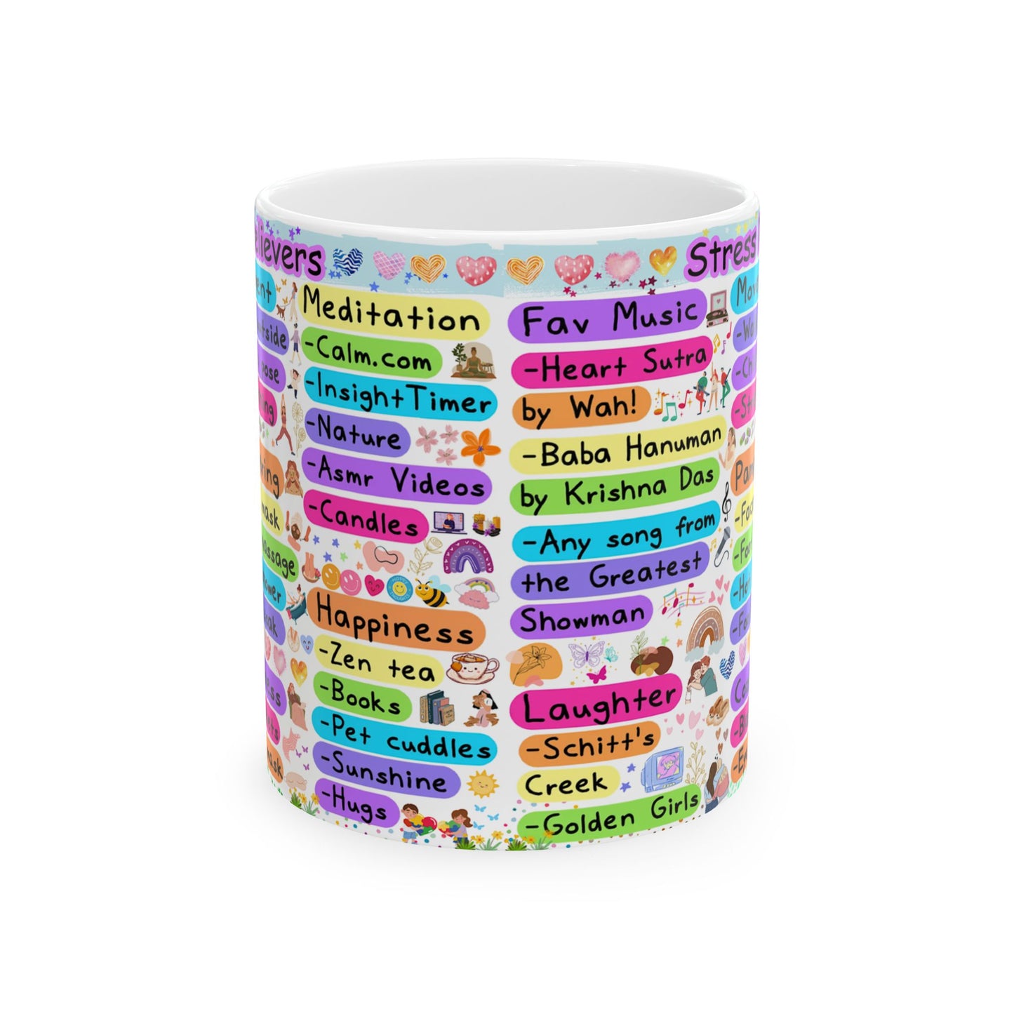 Colorful Ceramic Mug - Uplifting Affirmations & Favorites for Self-Care