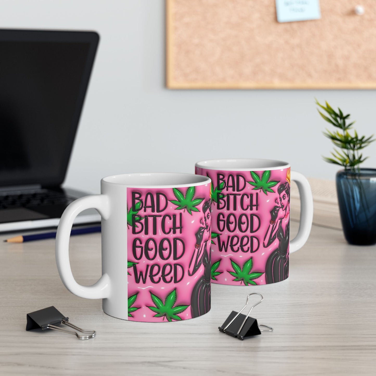 Bad Bitch Good Weed Ceramic Mug - Stylish Cannabis Coffee Cup for Celebrating Life