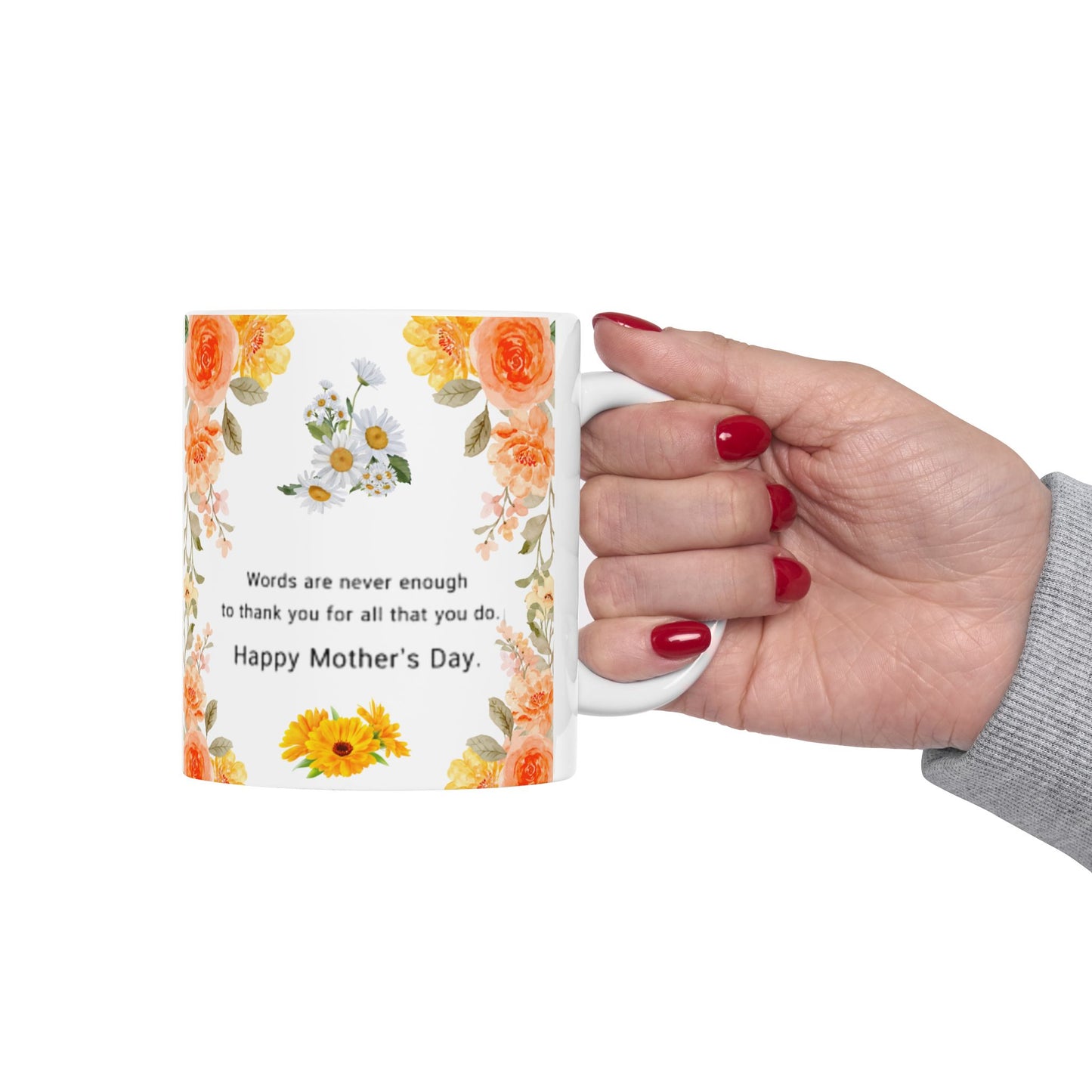 Floral Thank You Ceramic Mug - 11oz Perfect Gift for Mother's Day