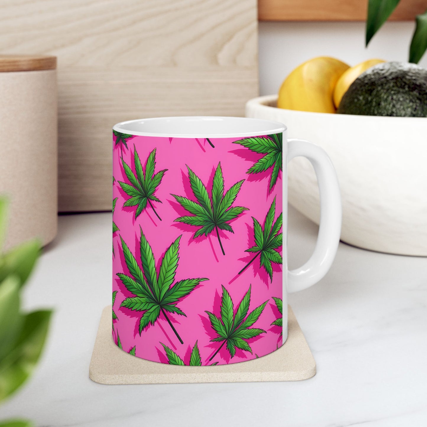 Vibrant Pink Cannabis Ceramic Mug - 11oz
