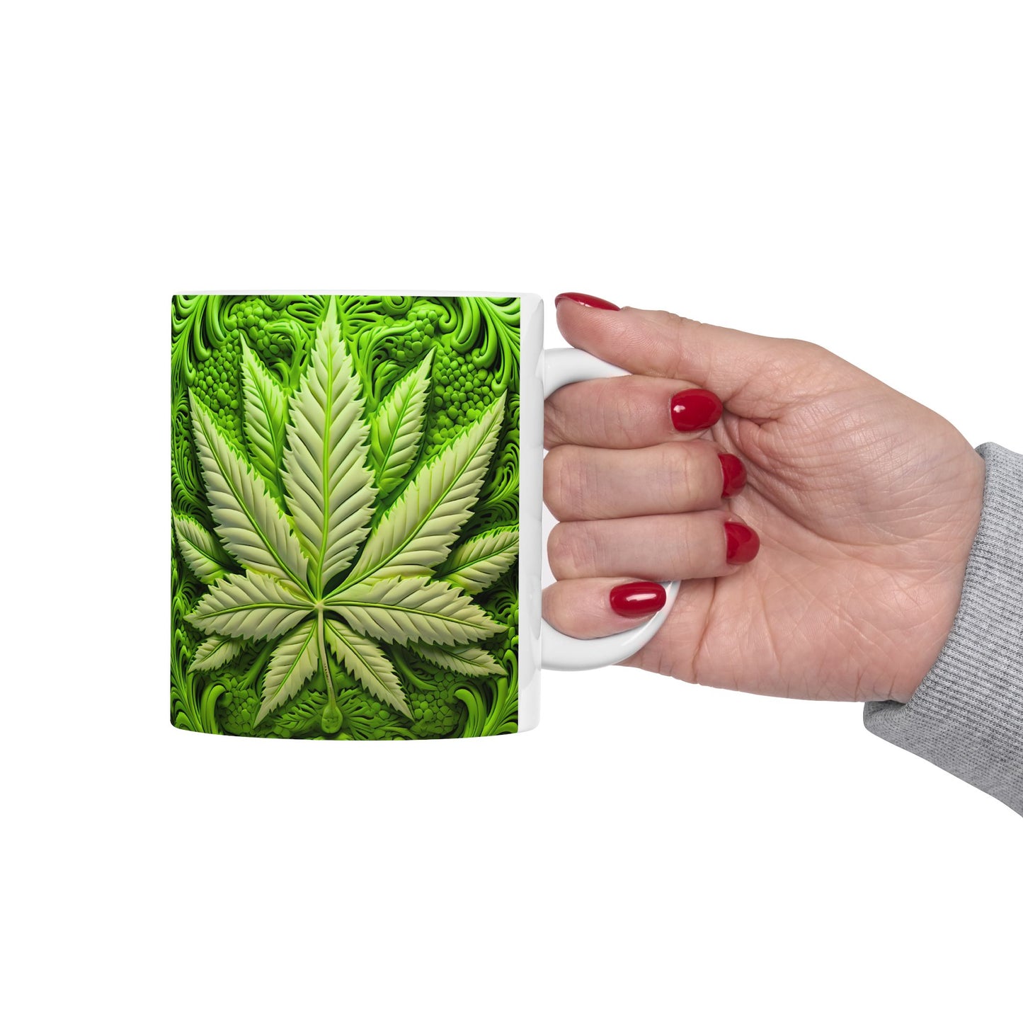 Green Leaf Design Ceramic Mug - Perfect for Plant Lovers - 11oz