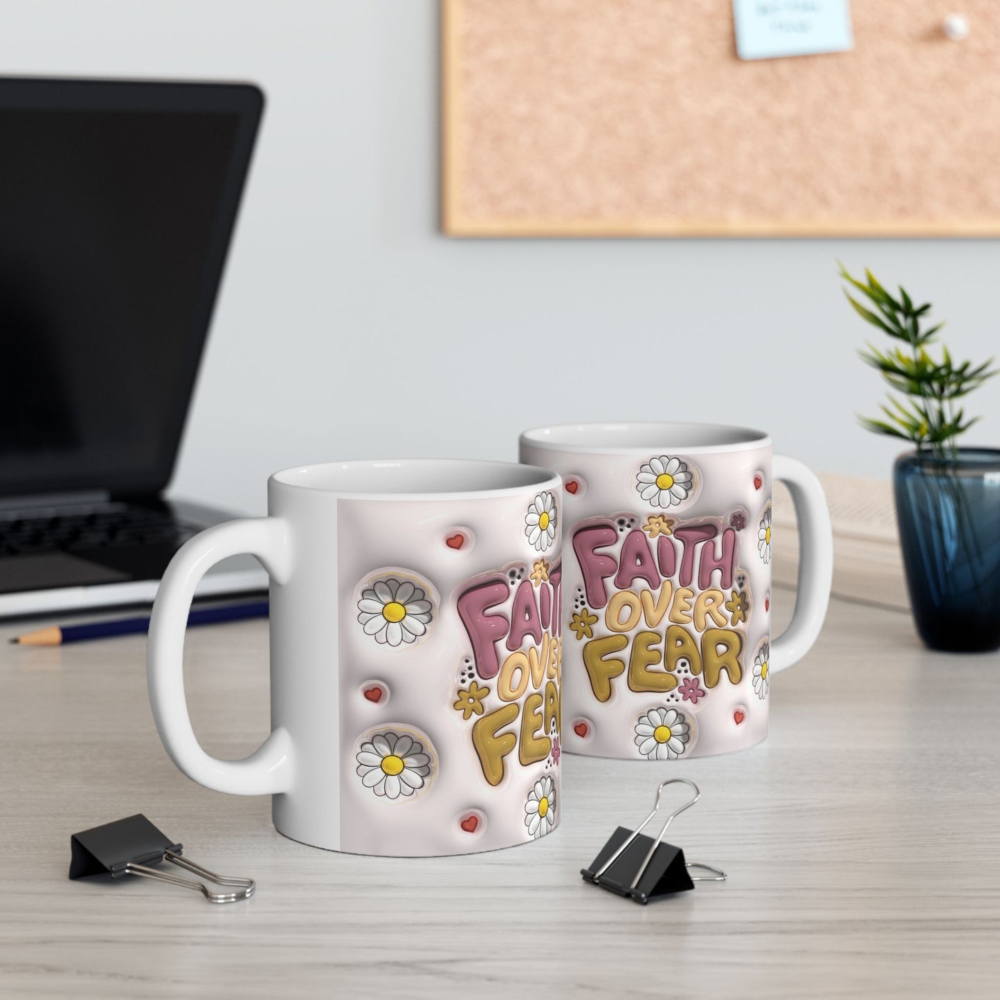 Inspirational Floral Ceramic Mug - "Faith Over Fear"