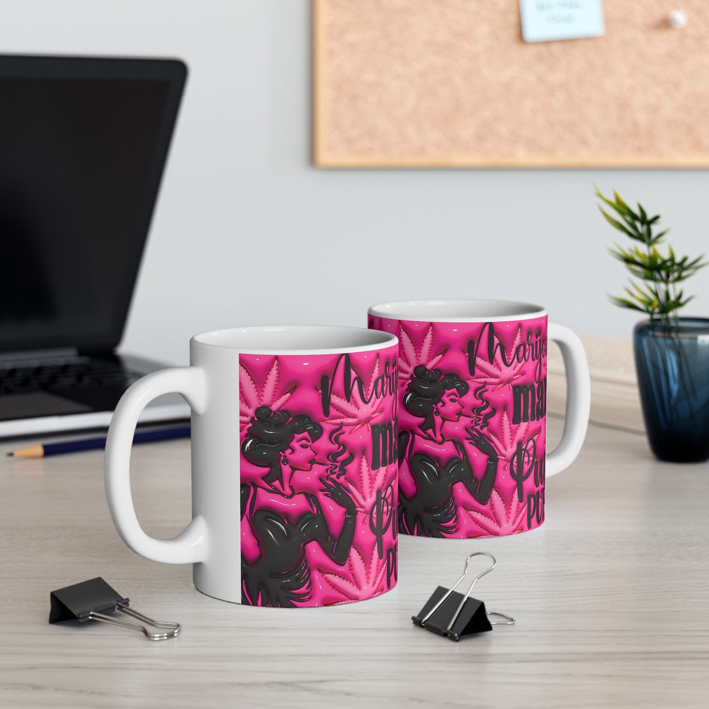 Punk Mama Ceramic Mug - Bold Pink Cannabis Design 11oz