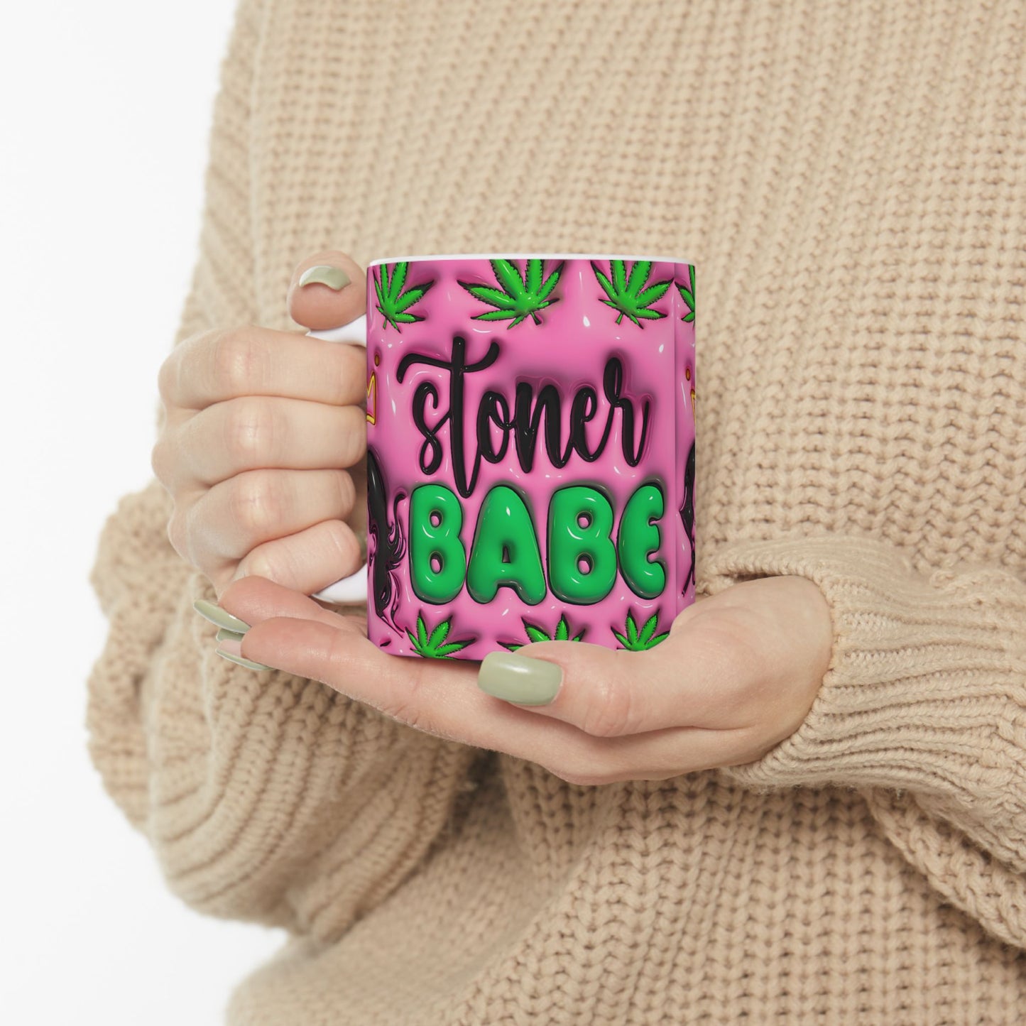 Stylish Cannabis Mug | Stoner Babe Ceramic Cup | Gift for Smokers, Pink Coffee Mug | Fun Stoner Gift, 420 Themed Drinkware