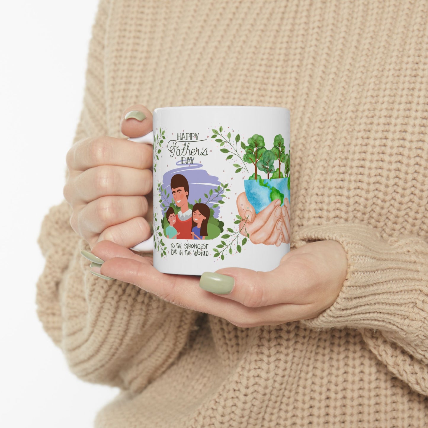 Eco-Friendly Hands Holding Earth Ceramic Mug - Perfect Gift for Nature Lovers