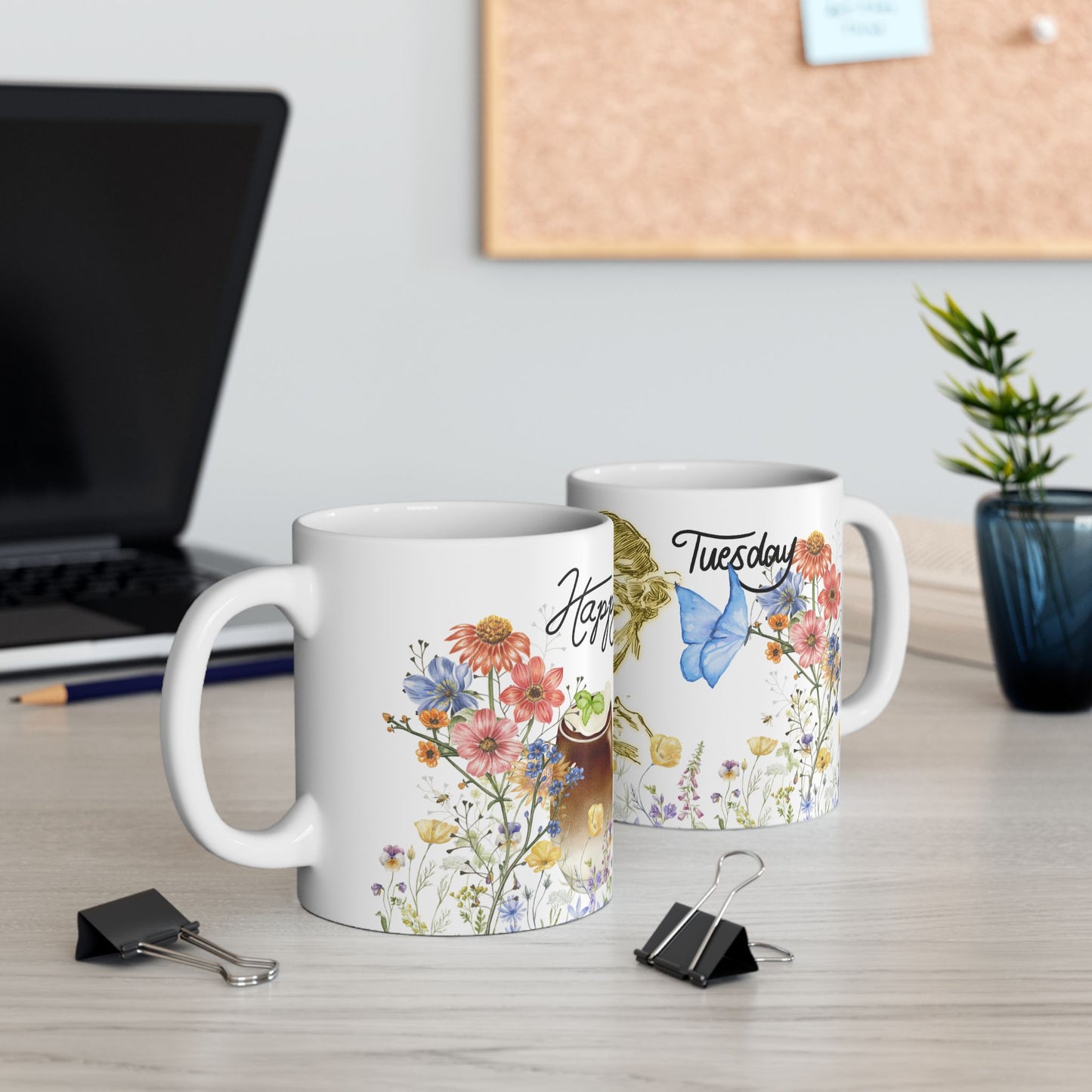 Floral Art Ceramic Mug - Happy Tuesday Coffee Cup