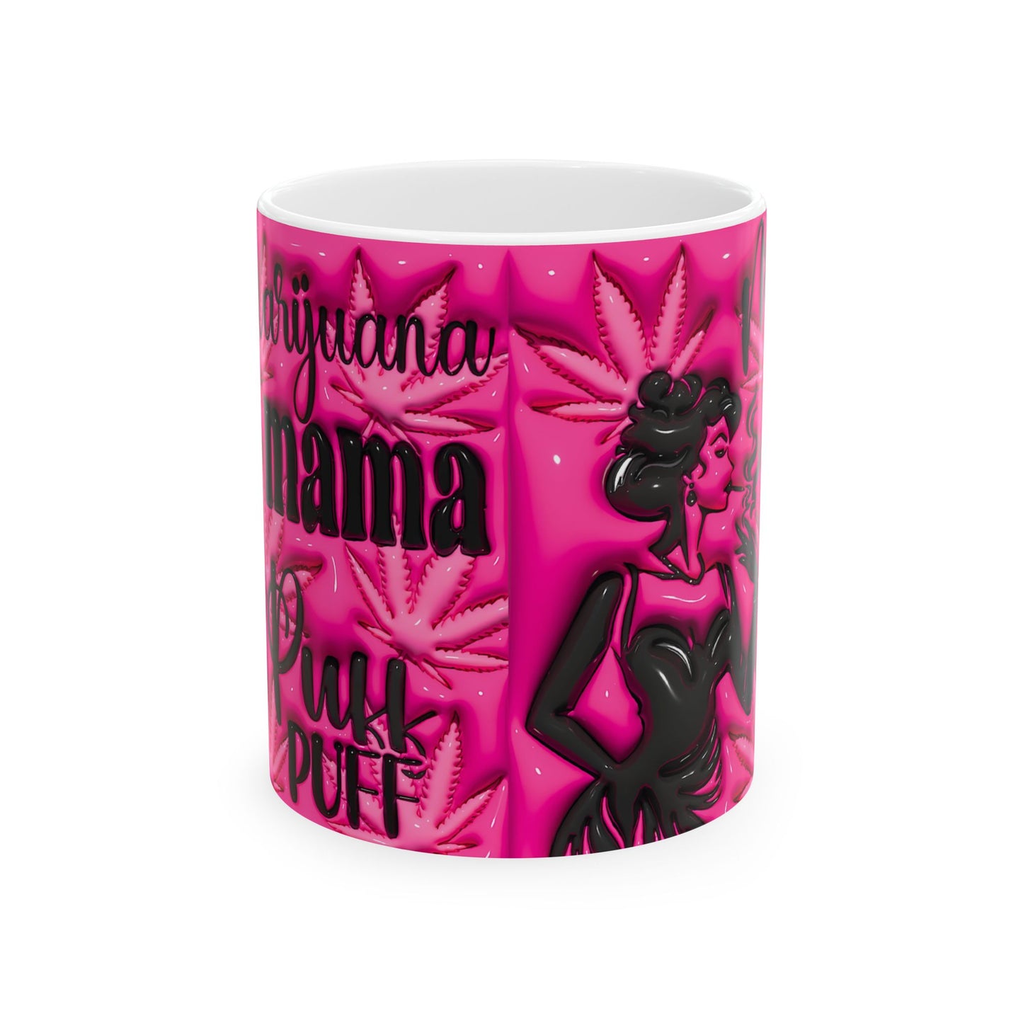 Punk Mama Ceramic Mug - Bold Pink Cannabis Design 11oz
