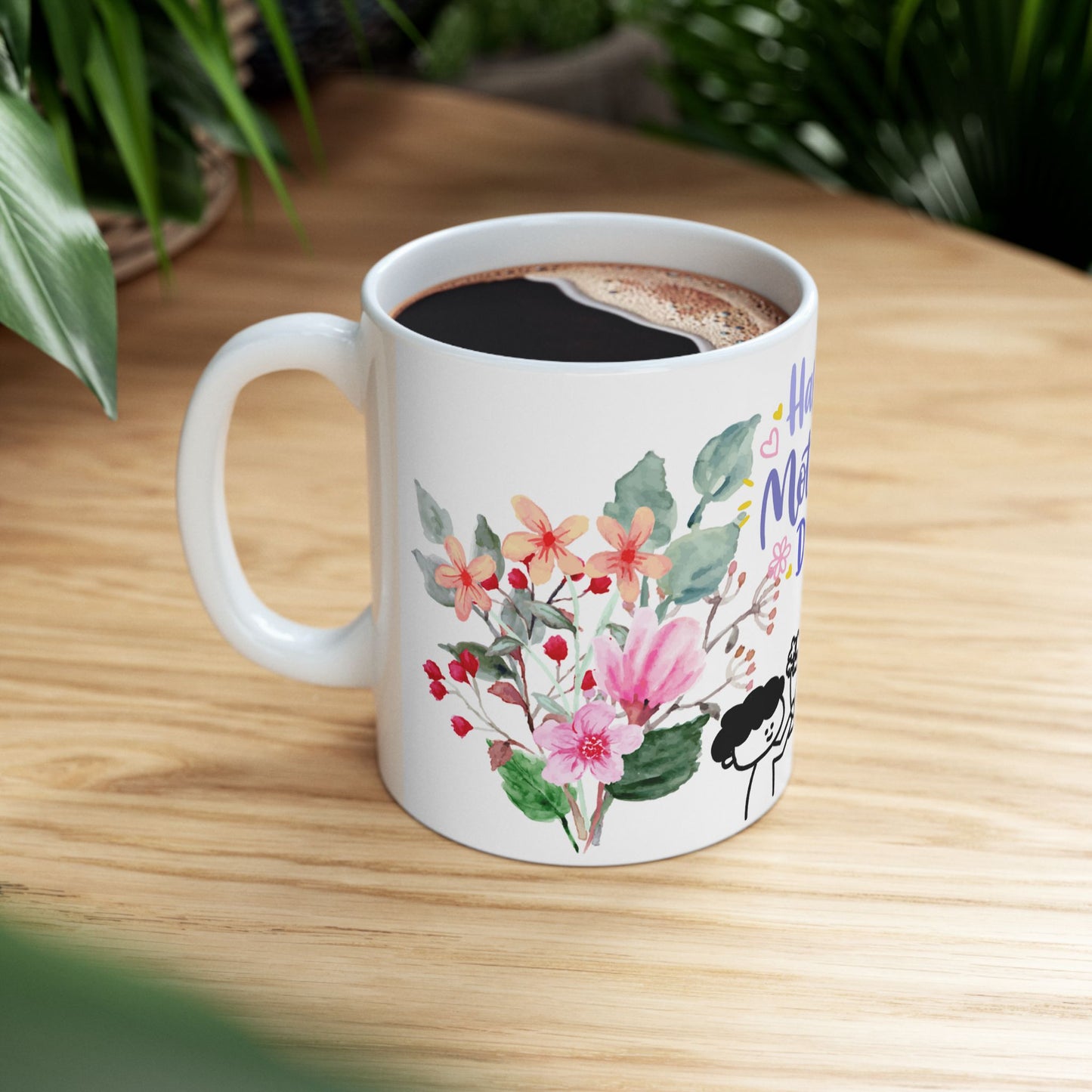 Happy Mother's Day Ceramic Mug - Floral Design, Perfect Gift for Mom