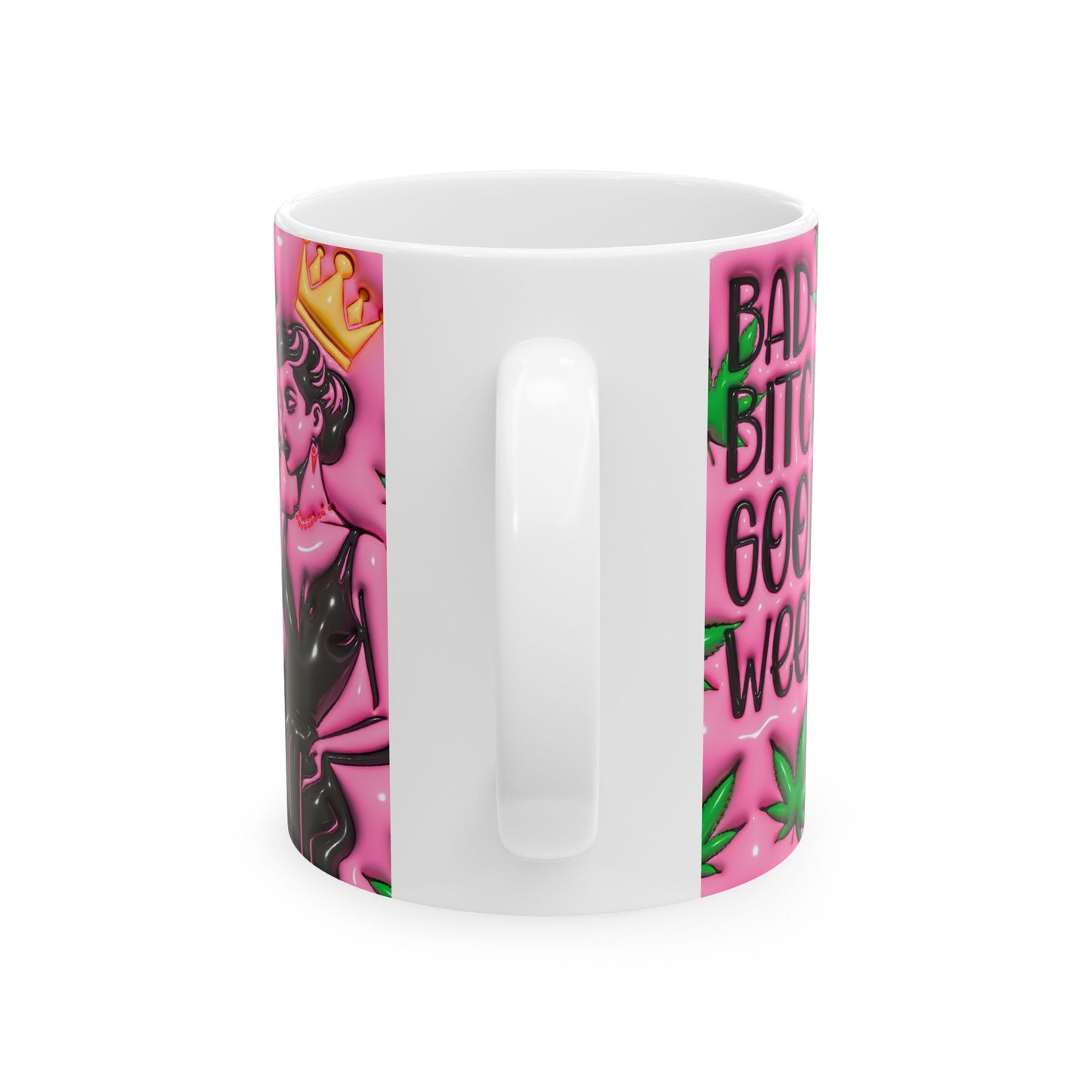 Bad Bitch Good Weed Ceramic Mug - Stylish Cannabis Coffee Cup for Celebrating Life