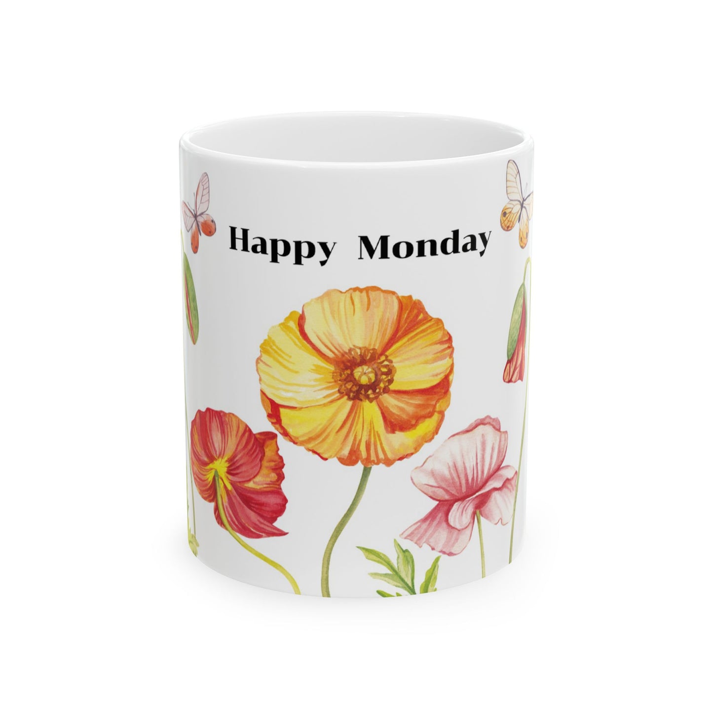 Happy Monday Floral Ceramic Mug - 11oz