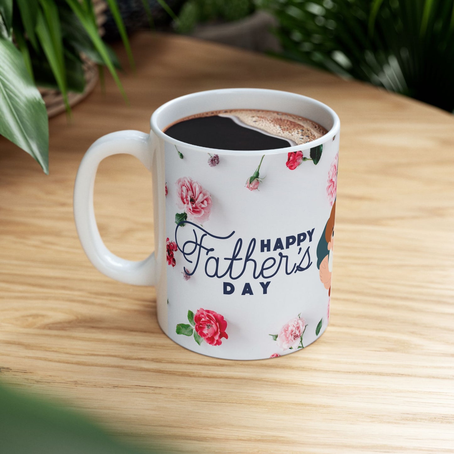 Happy Father's Day Ceramic Mug, Personalized Gift, Dad Coffee Cup, Floral Design