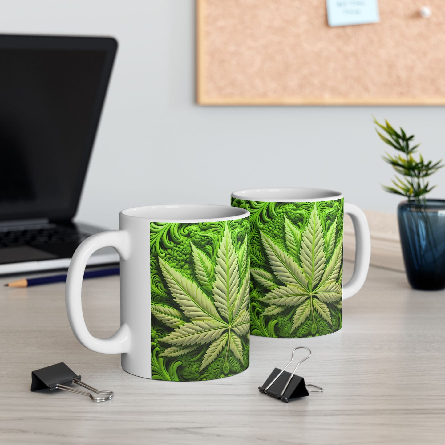 Green Leaf Design Ceramic Mug - Perfect for Plant Lovers - 11oz