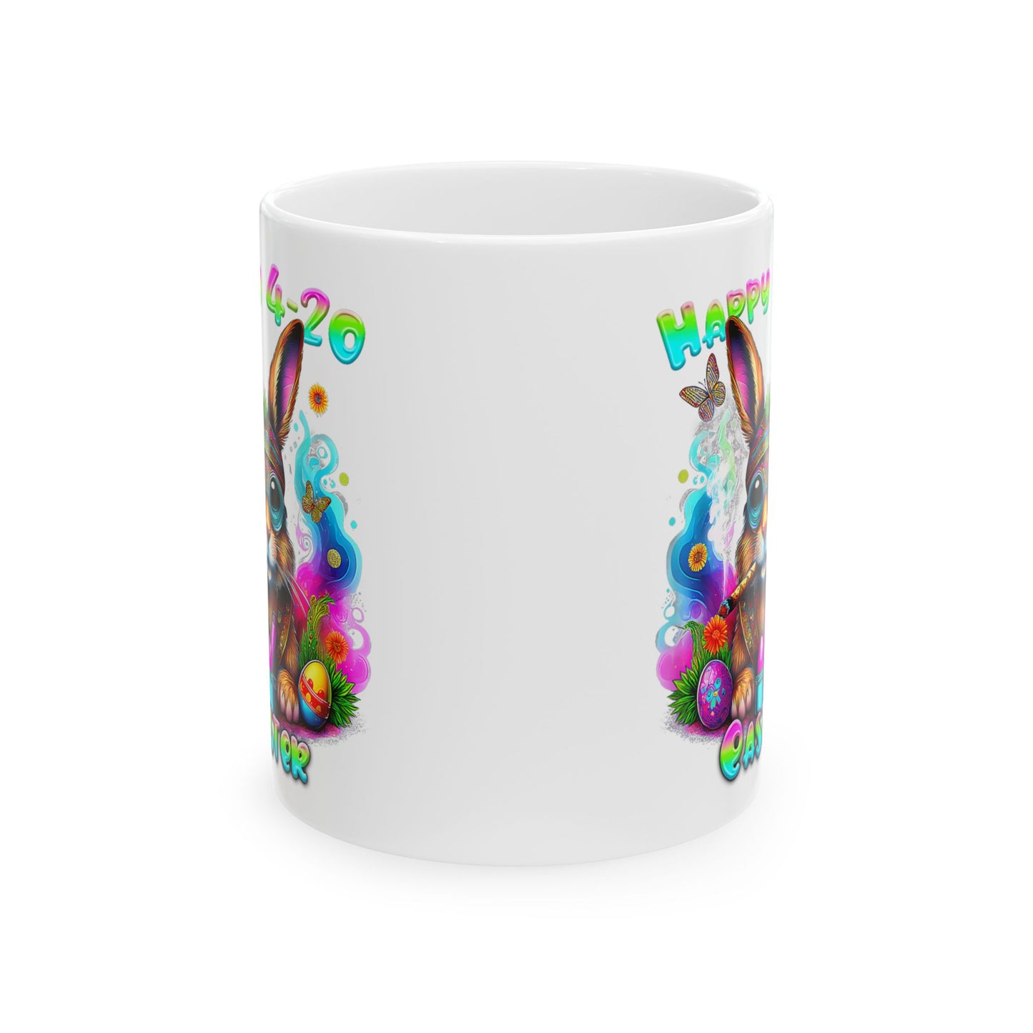 Happy 4-20 Ceramic Mug - Colorful Easter Bunny Design (11oz, 15oz)