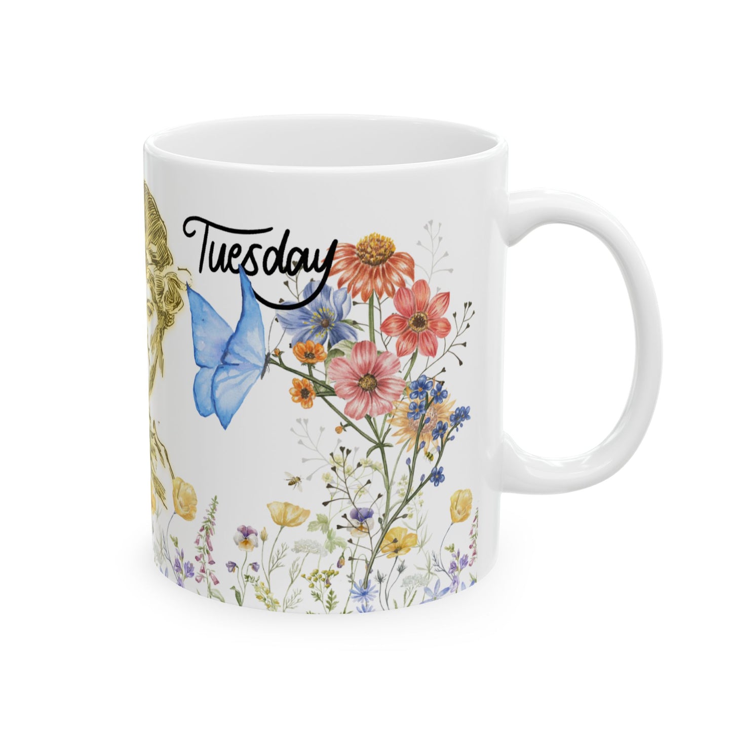 Floral Art Ceramic Mug - Happy Tuesday Coffee Cup