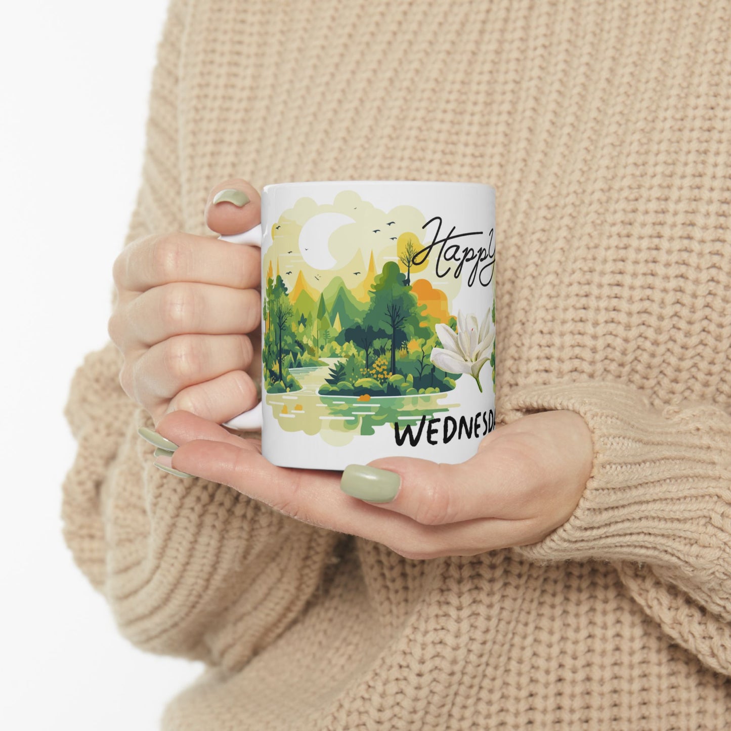 Nature-Inspired Happy Wednesday Ceramic Mug