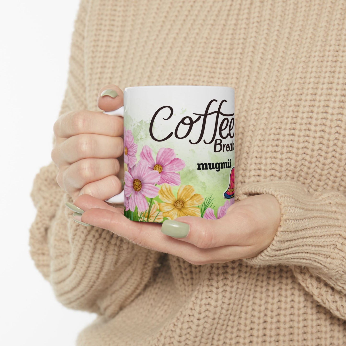 Coffee Break Floral Ceramic Mug 11oz Perfect for Relaxation & Gifting