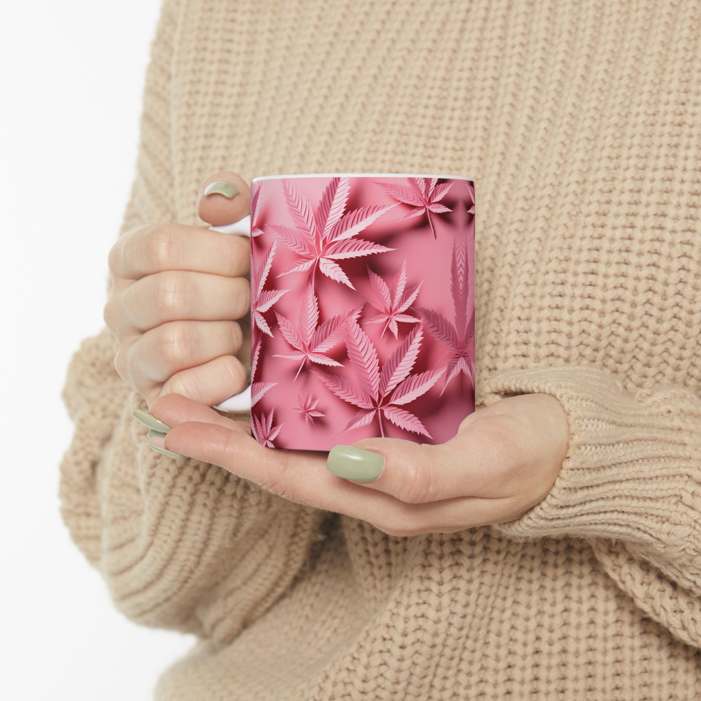 Pink Leaf Ceramic Mug Perfect for Coffee Lovers & 420 Enthusiasts