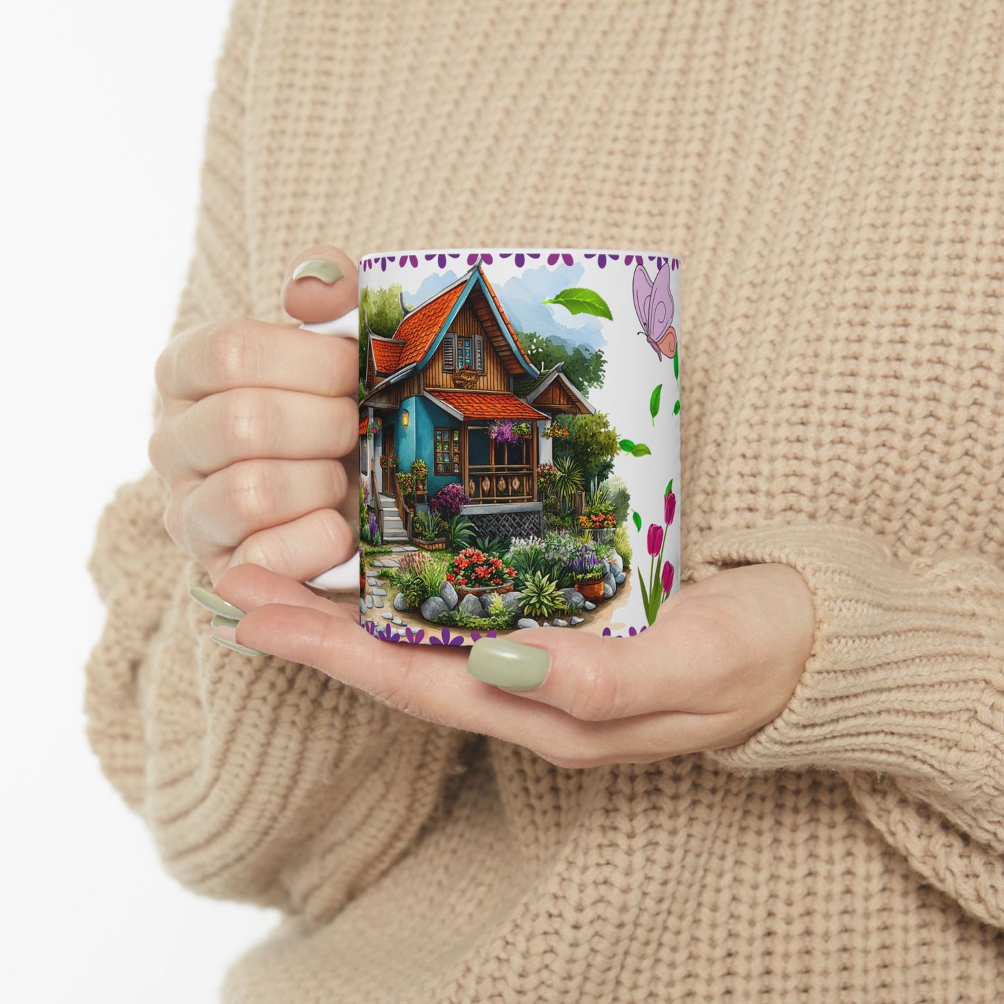 Whimsical Garden Ceramic Mug - 11oz Perfect for Nature Lovers