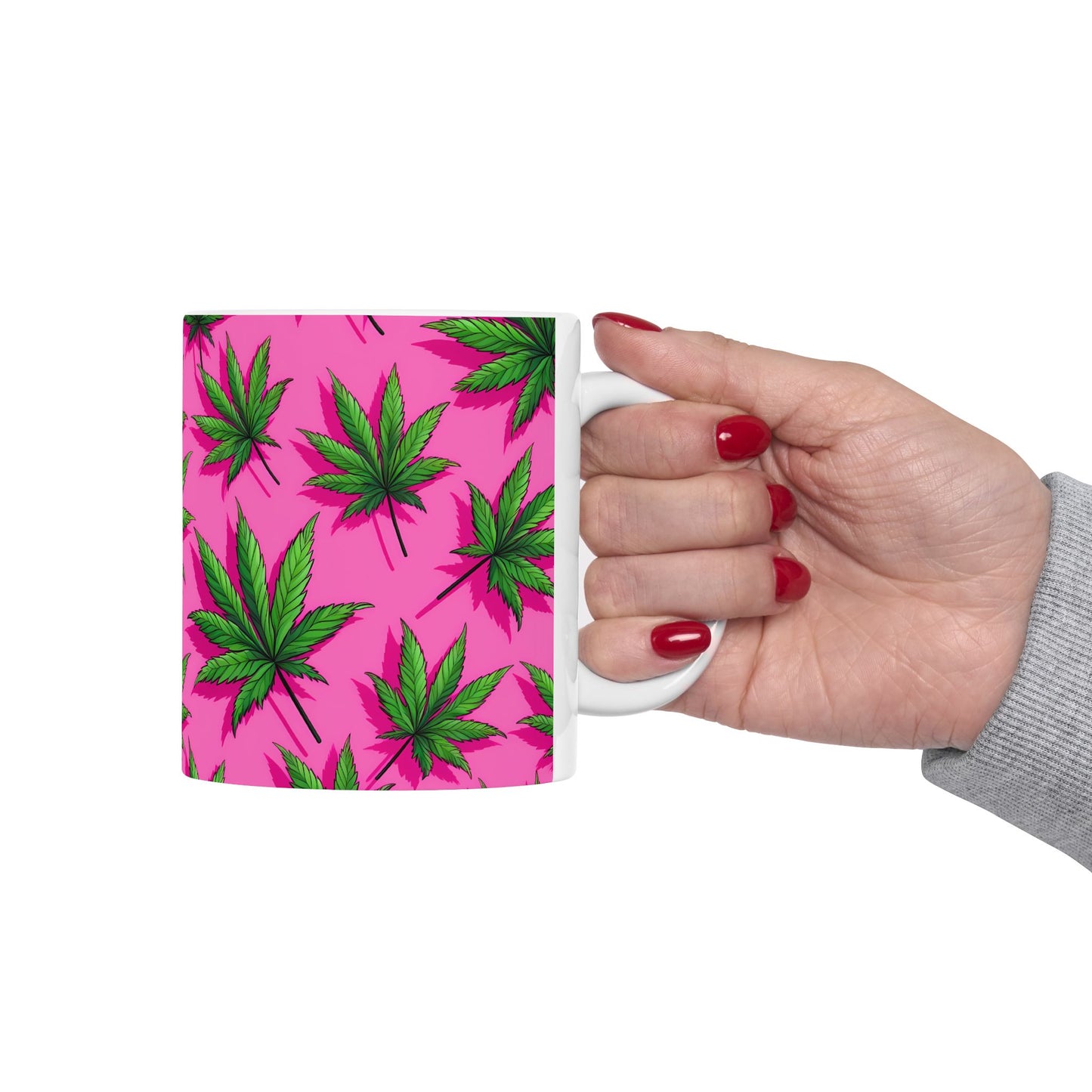 Vibrant Pink Cannabis Ceramic Mug - 11oz