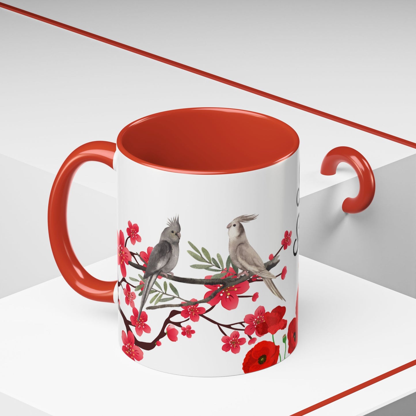Inspirational Accent Coffee Mug - "Smile It's Sunday" with Poppy Design - Perfect Gift for Coffee Lovers