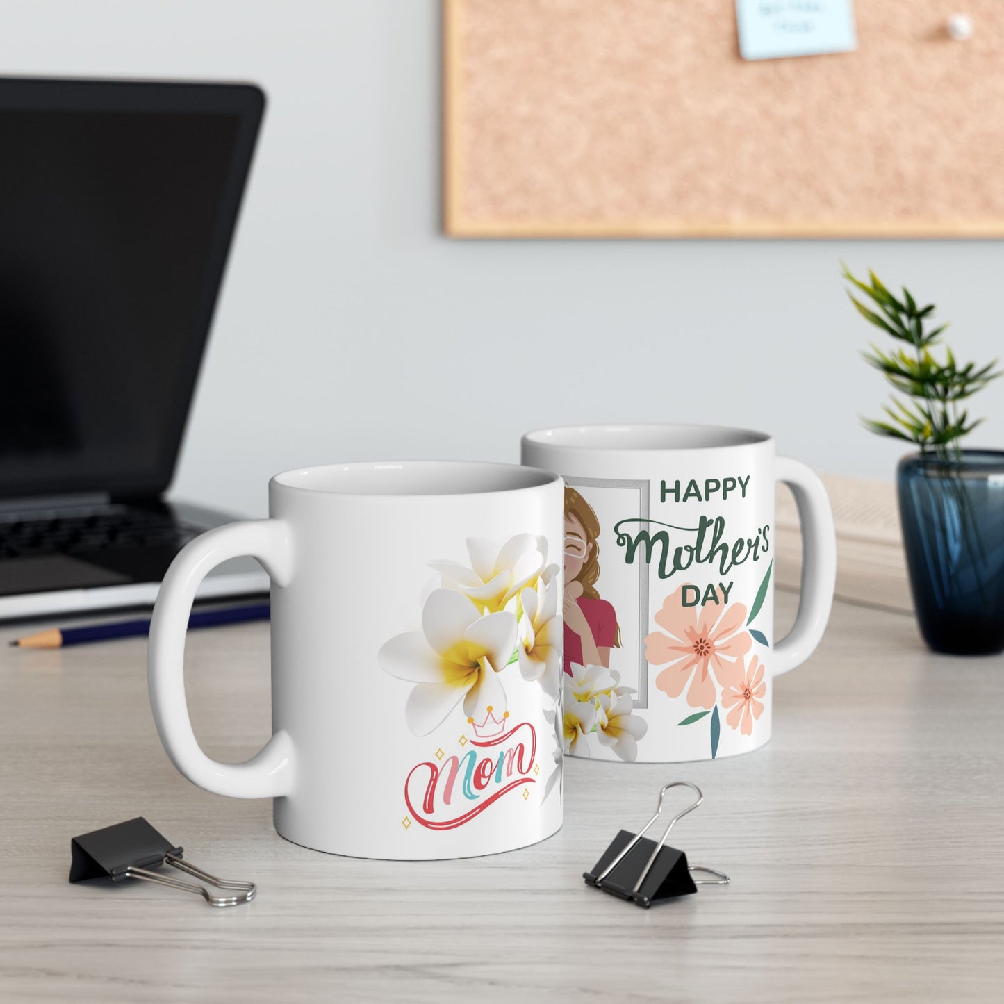 Personalized Mother's Day Ceramic Mug – Floral Design, 11oz