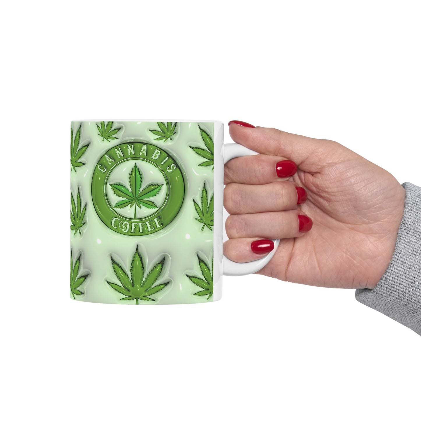 Cannabis Leaf Ceramic Mug - Perfect for Coffee Lovers, Stoner Gifts, Unique Kitchen Decor, and Greenery Enthusiasts