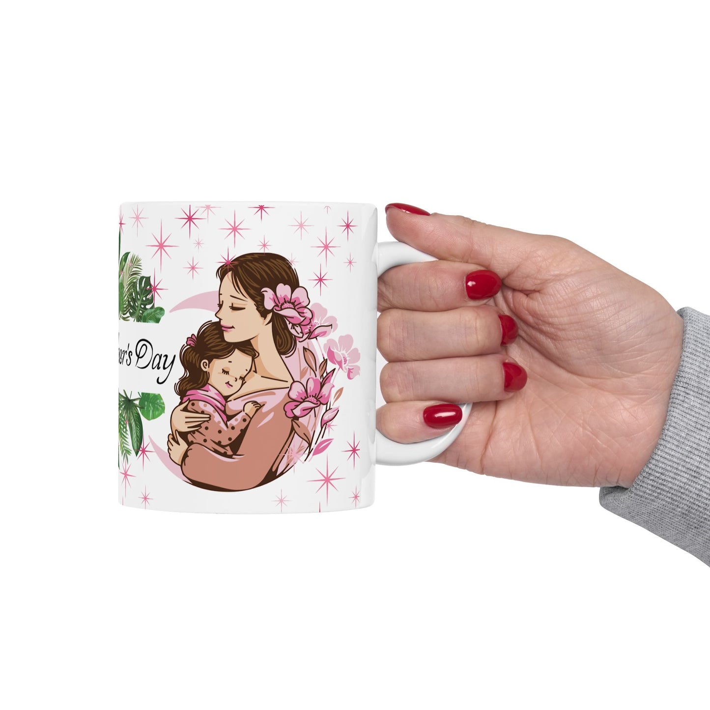 Happy Mother's Day Ceramic Mug - Floral Design Gift for Mom, 11oz