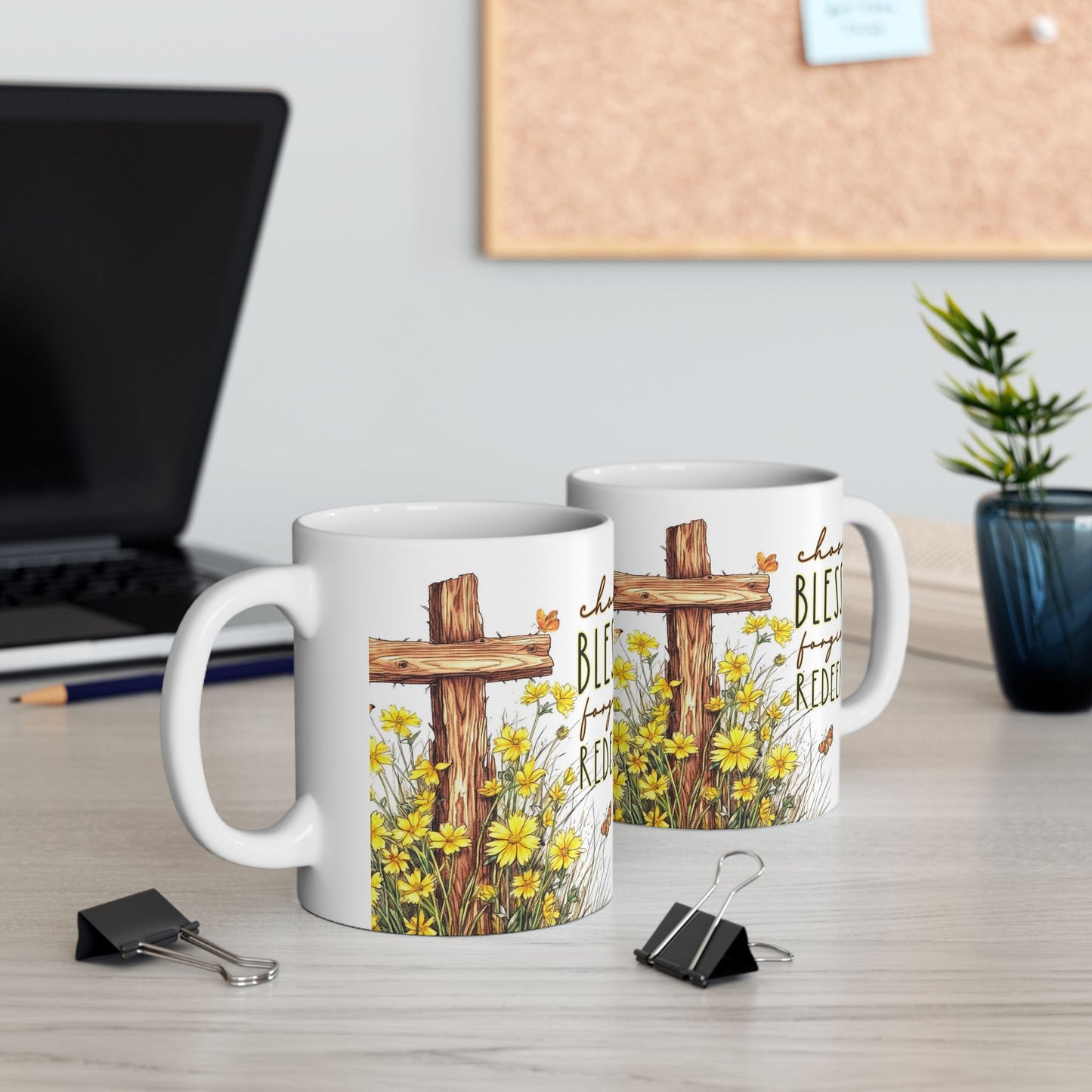 Inspirational Ceramic Mug - 'Chosen, Blessed, Redeemed' with Floral Design