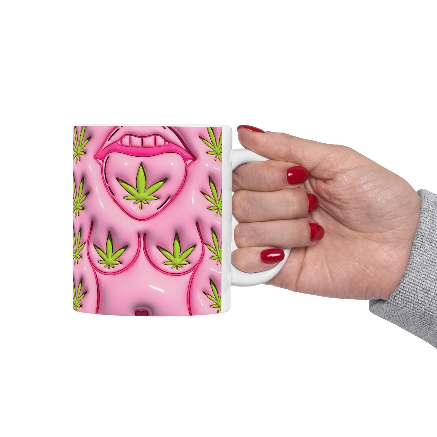 Trendy Cannabis Mug - Pink Leaf Design 11oz