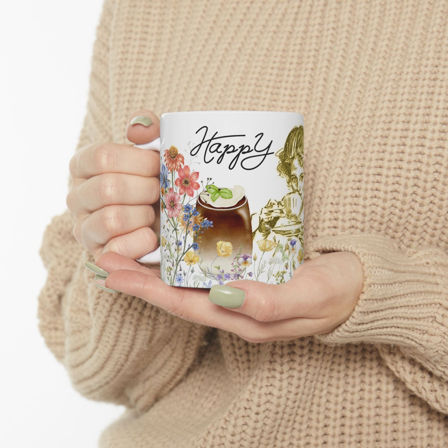 Floral Art Ceramic Mug - Happy Tuesday Coffee Cup