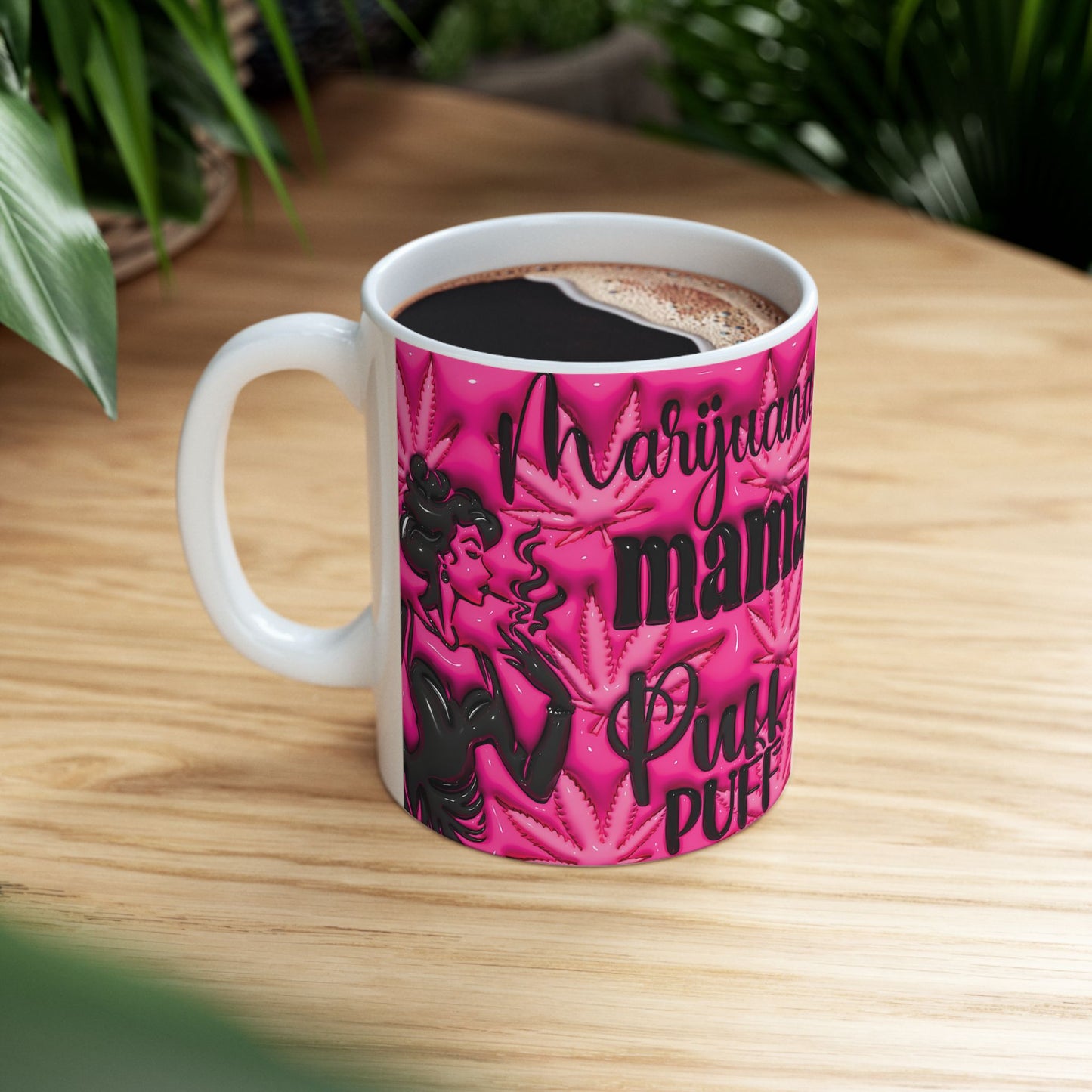 Punk Mama Ceramic Mug - Bold Pink Cannabis Design 11oz