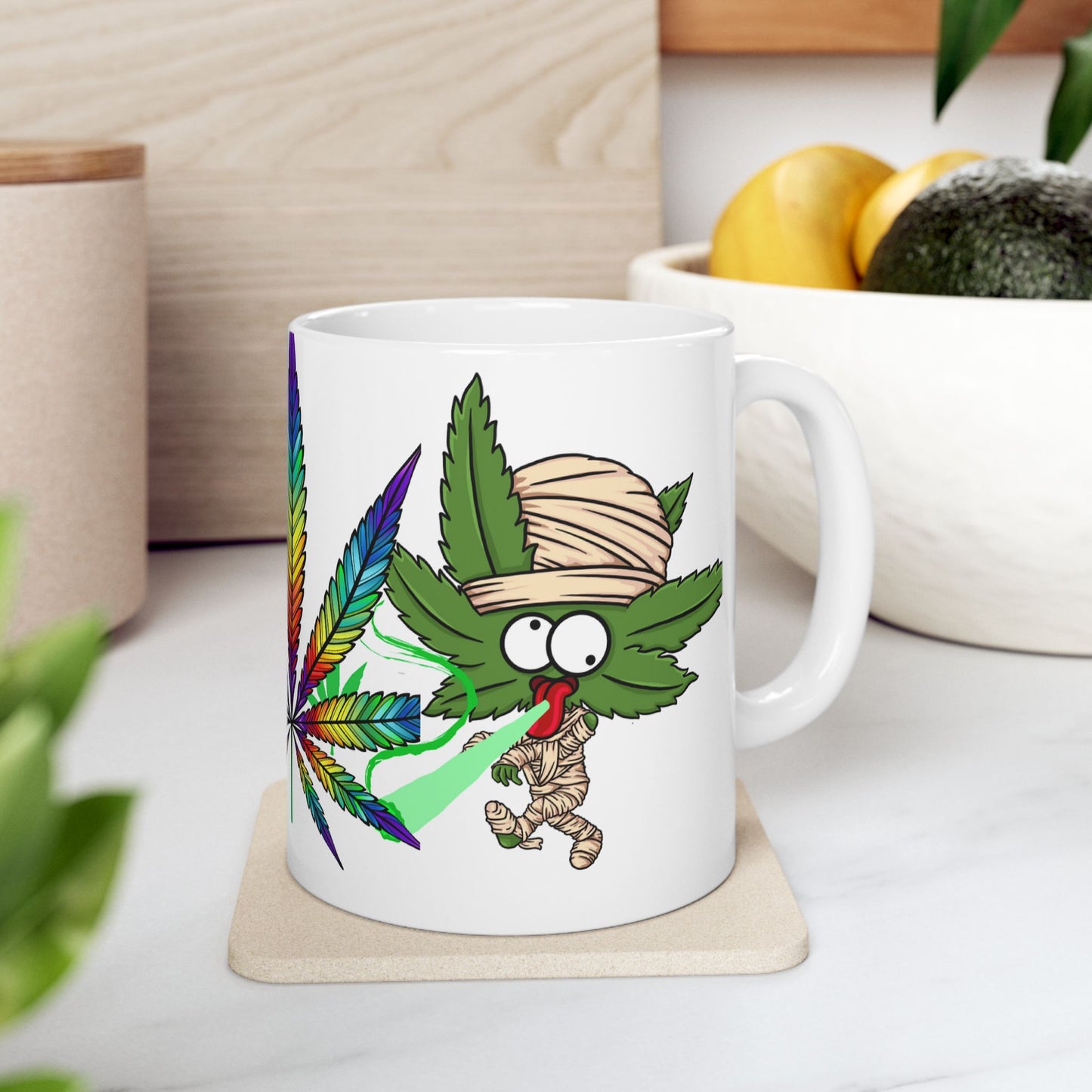 Colorful Cannabis-Themed Ceramic Mug for Herb Enthusiasts