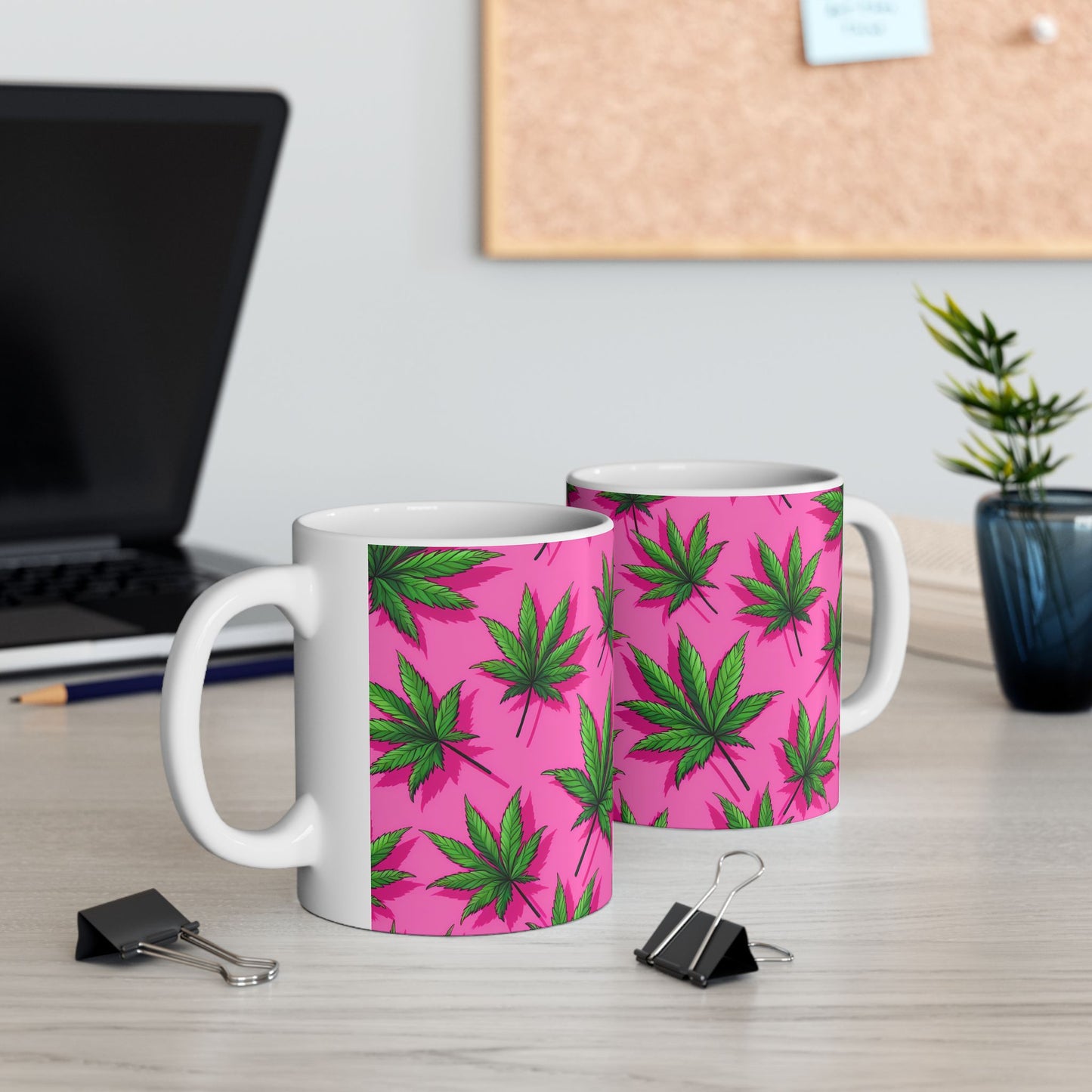 Vibrant Pink Cannabis Ceramic Mug - 11oz