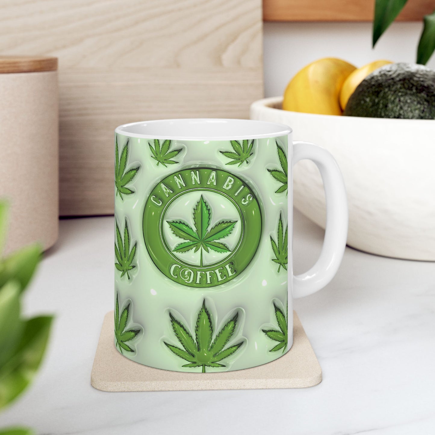 Cannabis Leaf Ceramic Mug - Perfect for Coffee Lovers, Stoner Gifts, Unique Kitchen Decor, and Greenery Enthusiasts