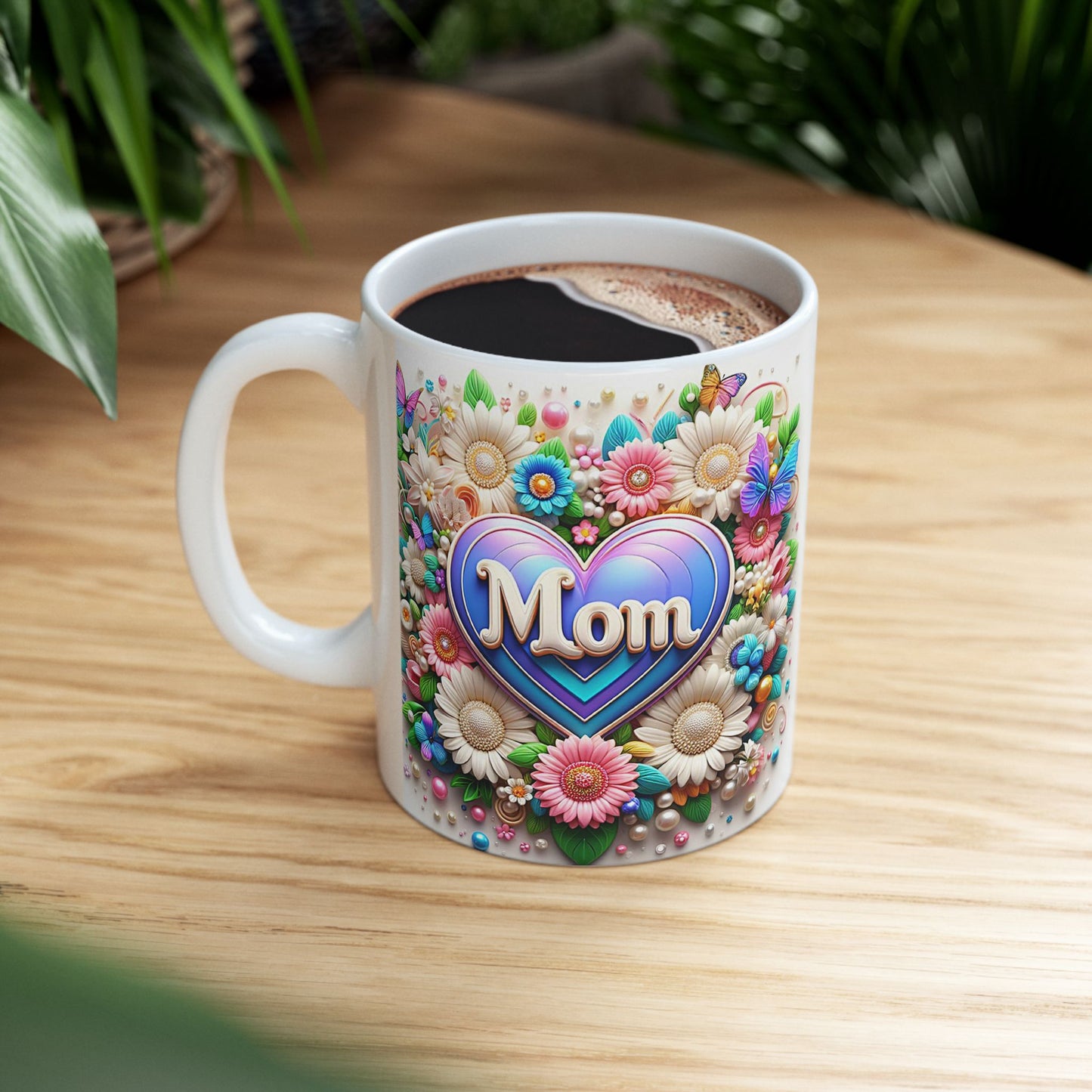Floral Butterflies Mug - Colorful Ceramic Coffee Cup for Mother's Day and Spring Celebrations