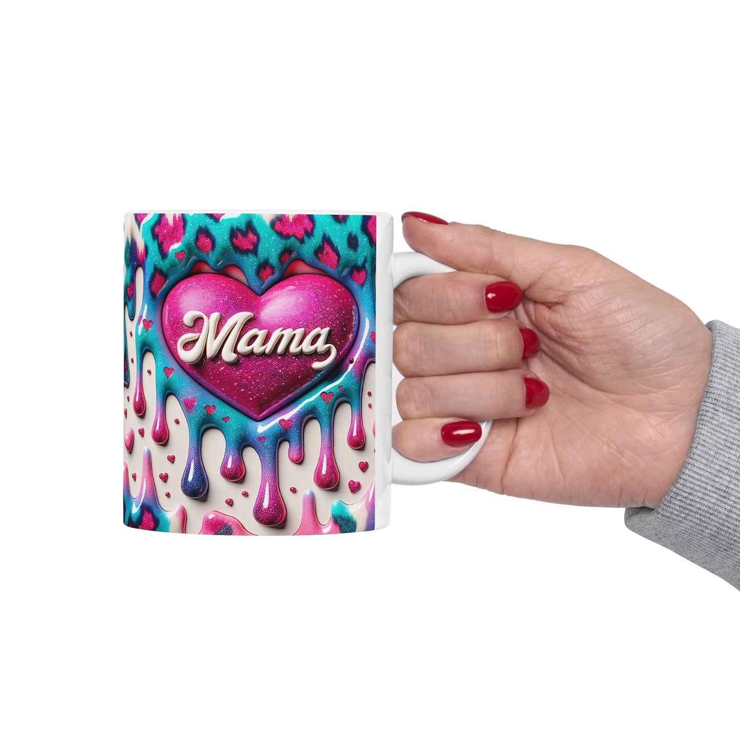 Colorful Drippy Heart Ceramic Mug - 11oz