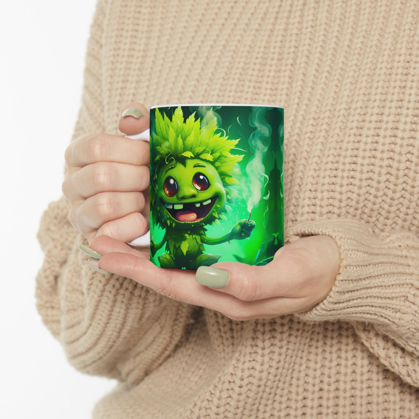 Whimsical Green Monster Ceramic Mug