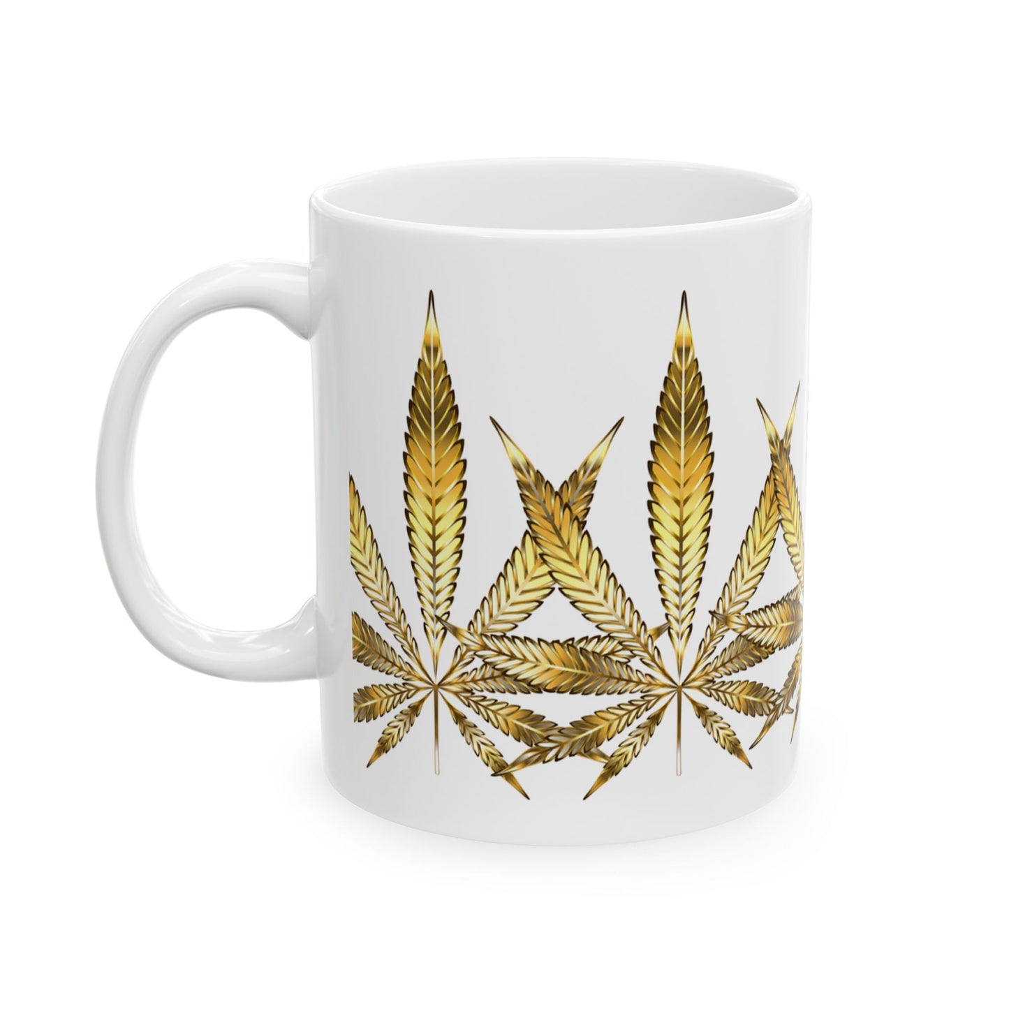 Gold Leaf Cannabis Ceramic Mug - 11oz Coffee Cup for Cannabis Lovers