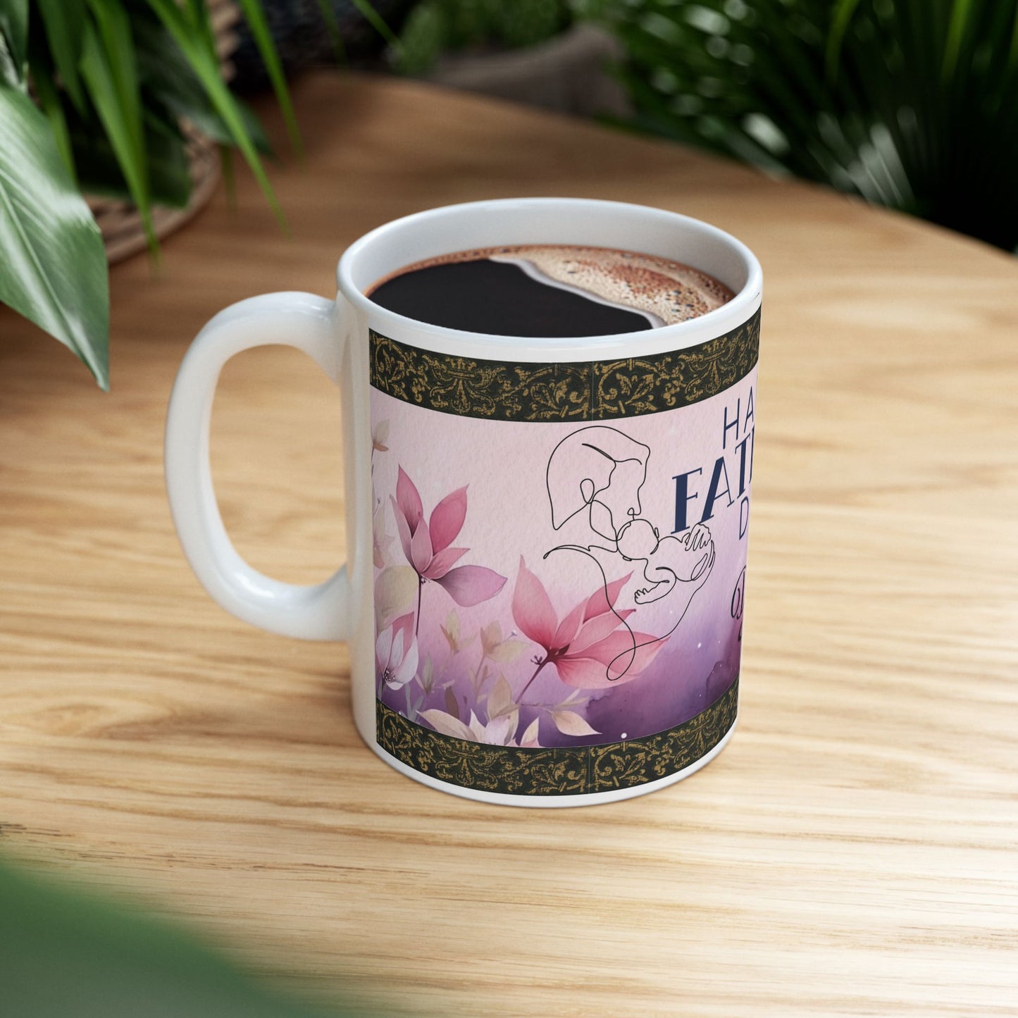 Happy Father's Day Ceramic Mug - Gift for Dad with Floral Design